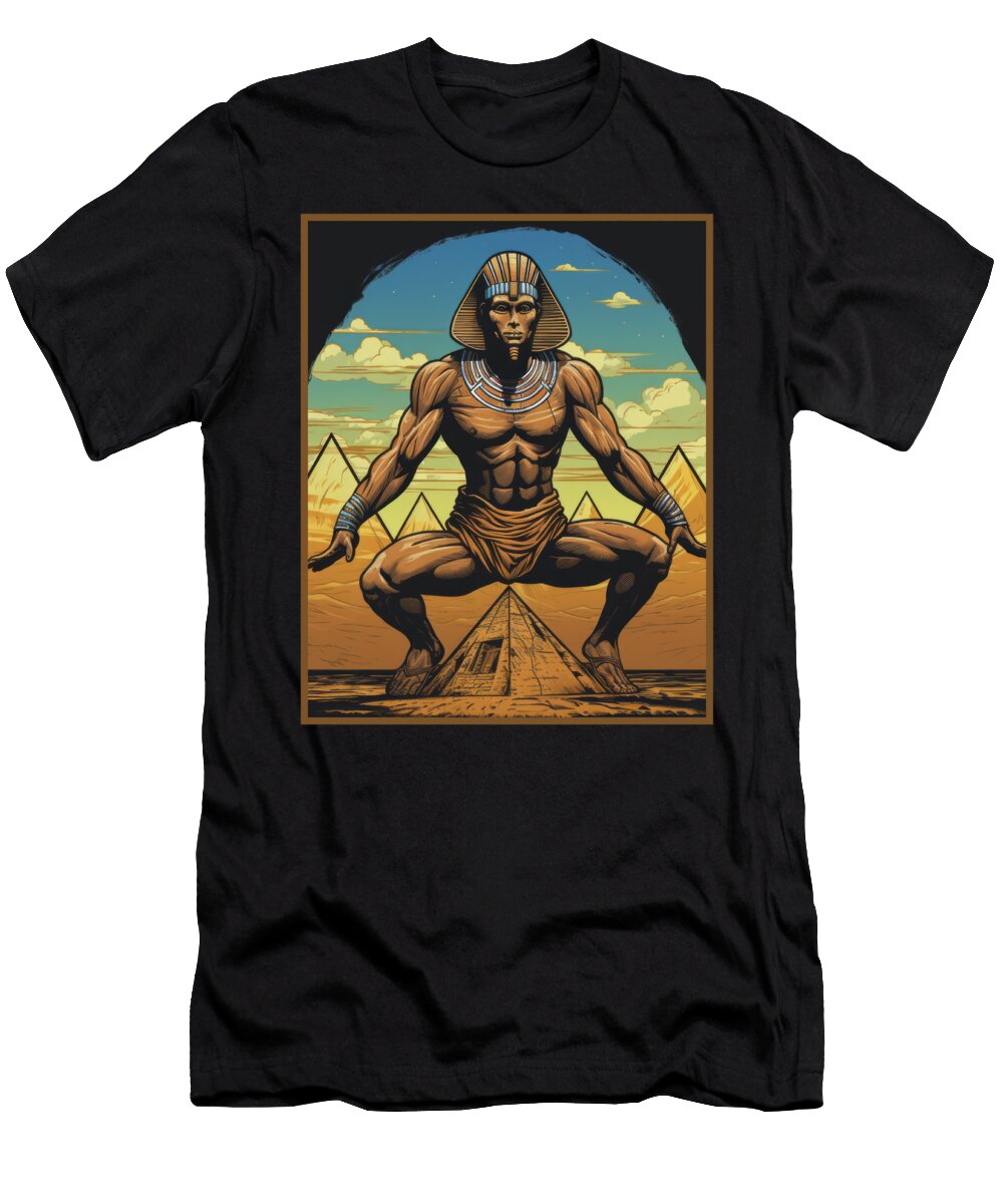 Squat Like an Egyptian Mummy Pyramid Sphinx Workout Humor Gym Fitness Black Png Sifou Store T-Shirt