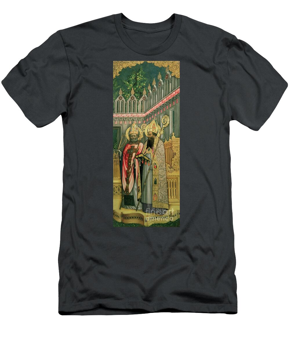 St Ambrose and St Augustine Right Panel From the Virgin Enthroned with Saints Jerome Gregory Ambrose and Augustine 1446 Antonio Vivarini T-Shirt