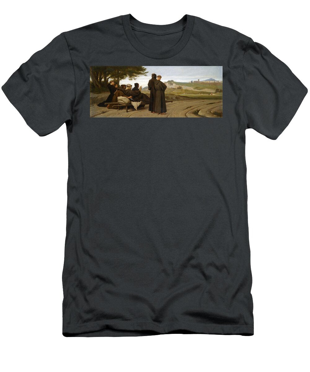 St Francis of Assisi While Being Carried to His Final Resting Place At Saint Marie Des Anges Blesses Francois Leon Benouville T-Shirt