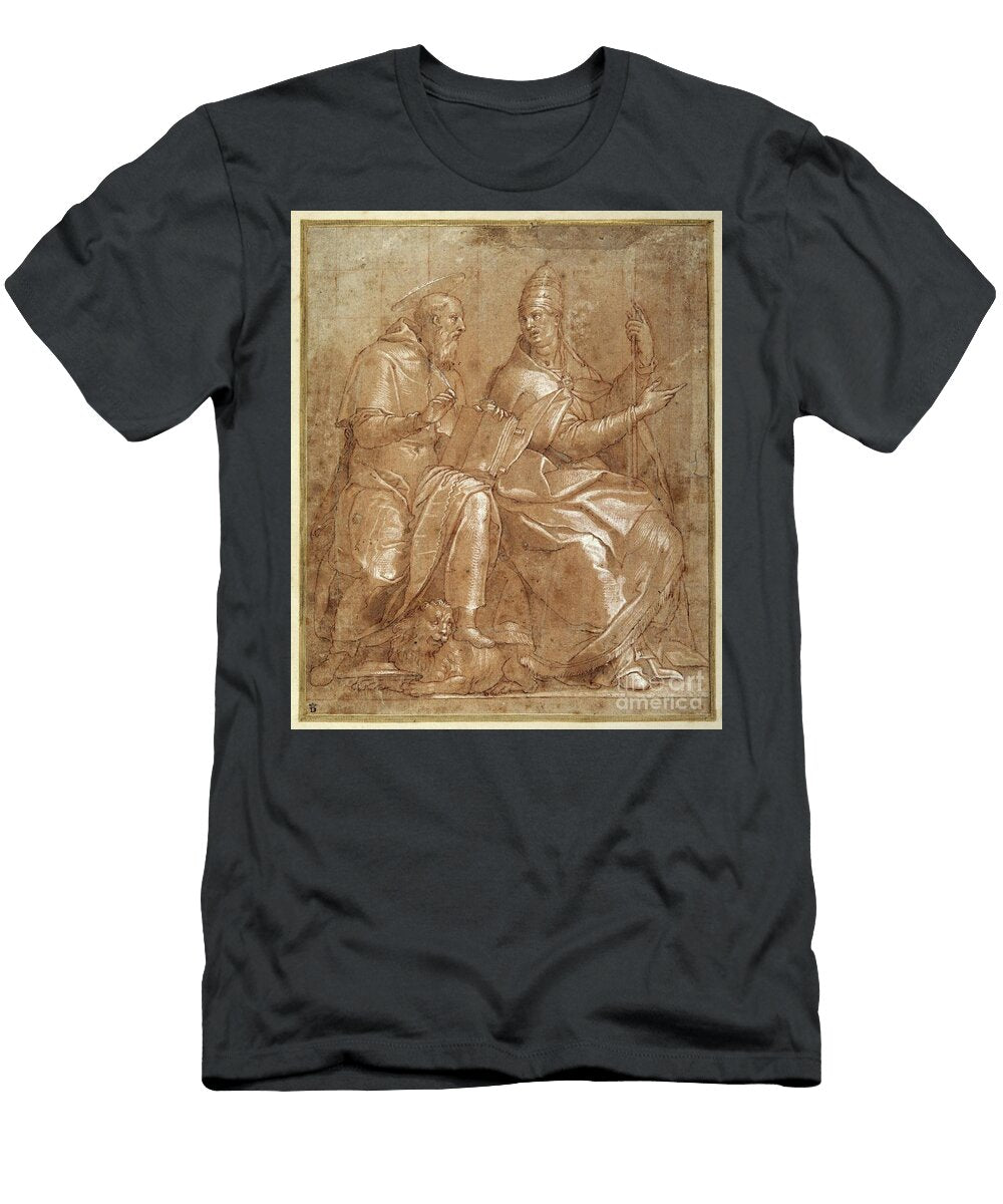 St Jerome Conversing with St Gregory the Great Pen Brown Ink with Reddish Brown Wash and Heightening Lorenzo Sabatini T-Shirt