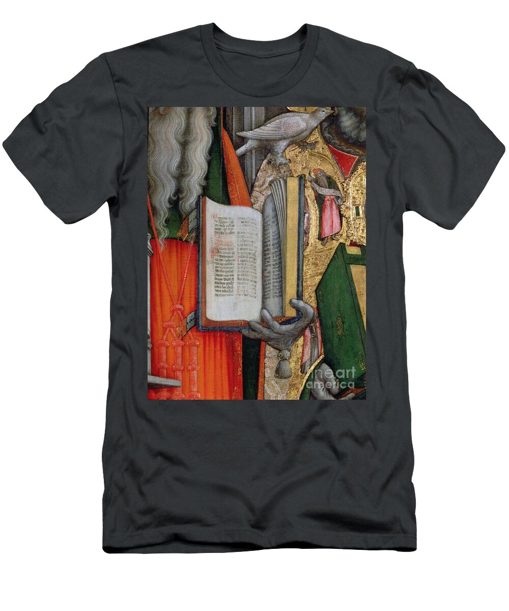 St Jeromes Bible and St Gregorys Dove Detail of the Left Panel From the Virgin Enthroned with Saints Jerome Gregory Ambrose and Augustine 1446 Antonio Vivarini T-Shirt