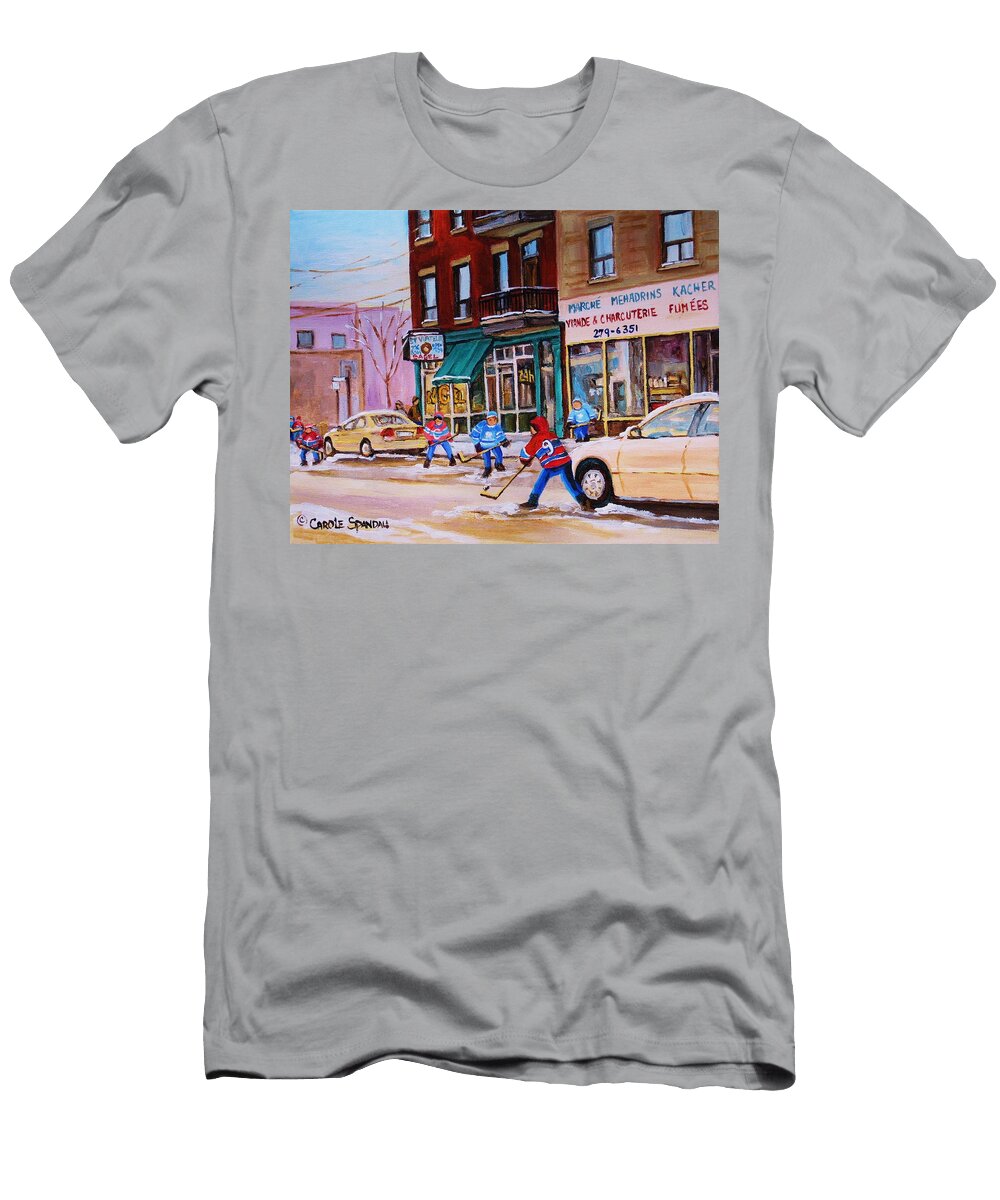 St Viateur Bagel with Boys Playing Hockey Carole Spandau T-Shirt