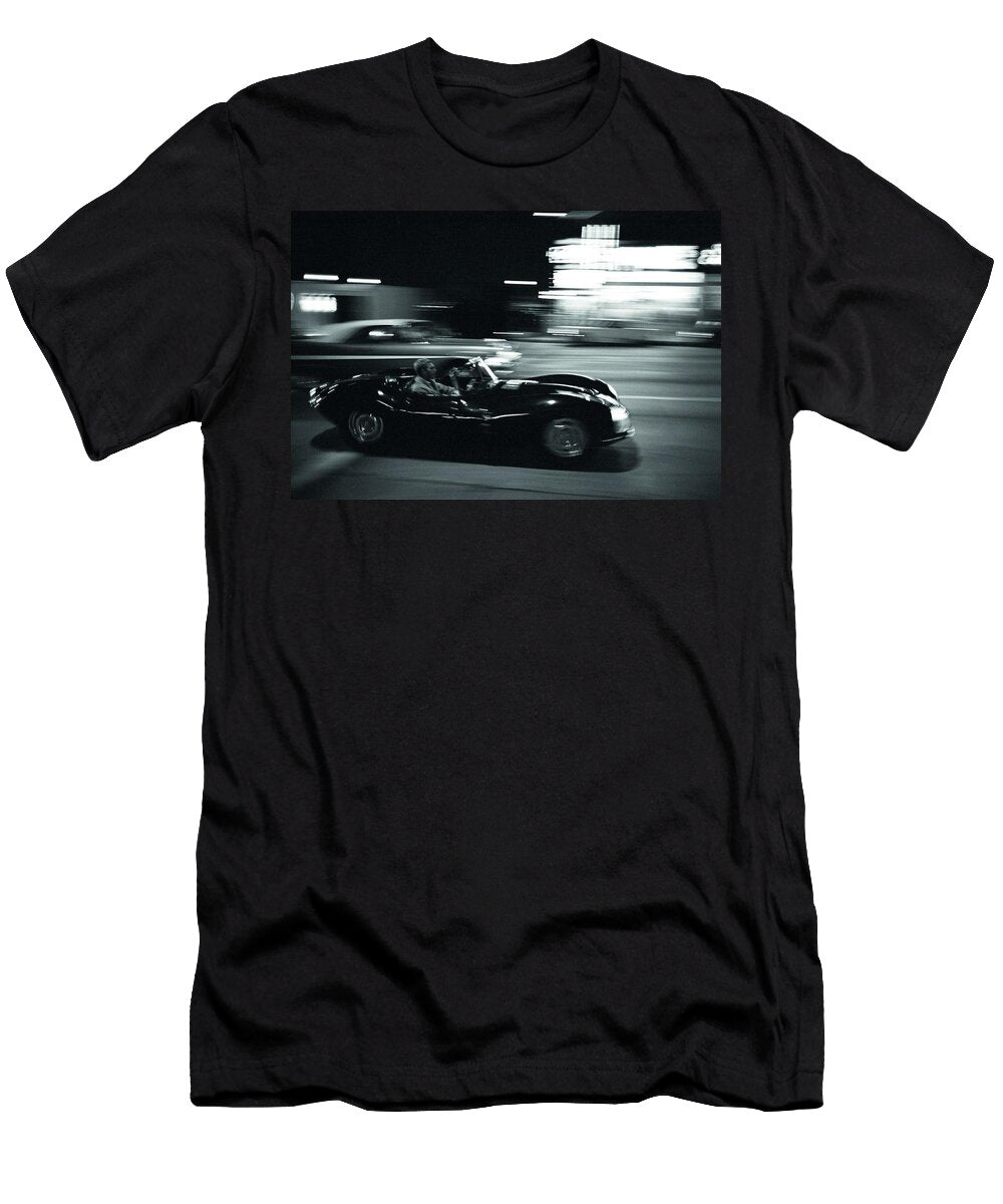 Steve Mcqueen Jaguar Xk Ss on Sunset Blvd Nomad Art and Design T-Shirt