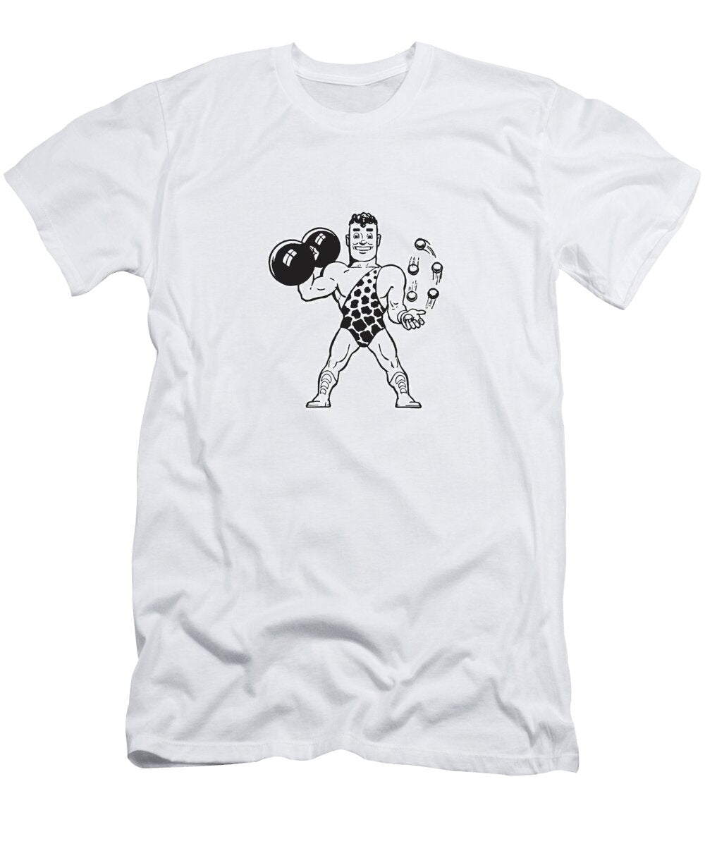 Strong Man in Tarzan Outfit and Wrestling Boots Lifting a Barbell and Juggling Csa Images T-Shirt