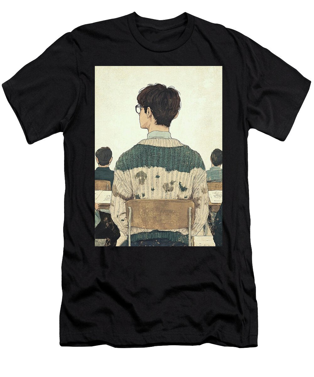 Student Back View in Classroom Rhys Jacobson T-Shirt