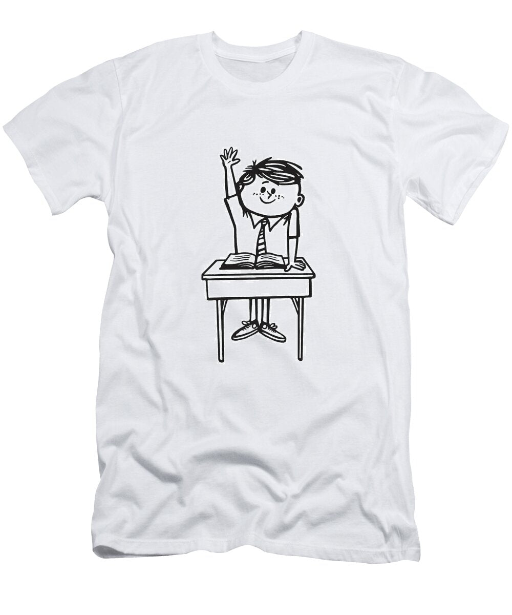 Student Raising Hand and Sitting At Desk Csa Images T-Shirt
