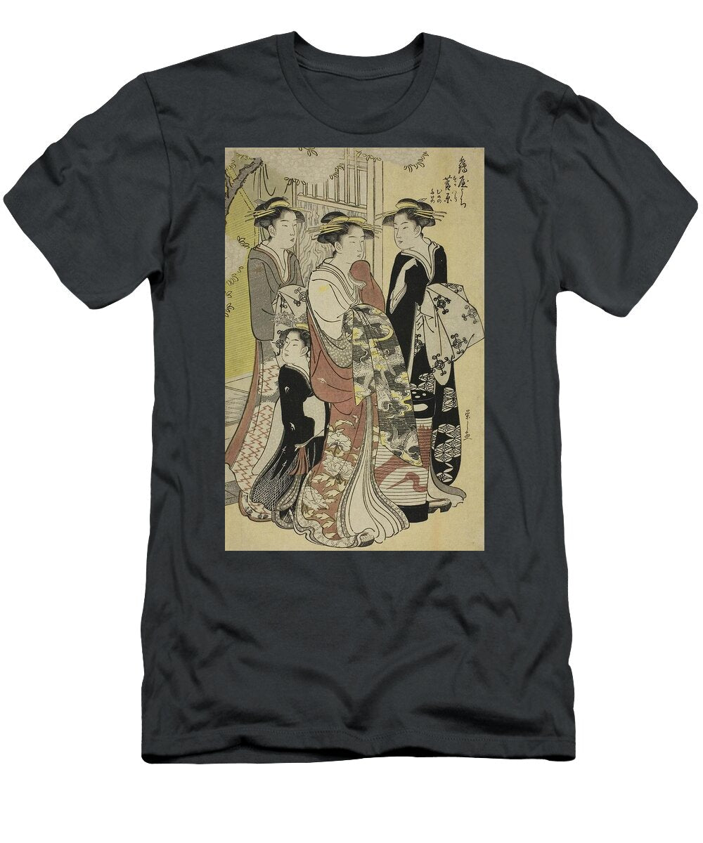 Sugawara of the Tsuruya with Attendants Mumeno and Takeno C Chobunsai Eishi Japanese T-Shirt