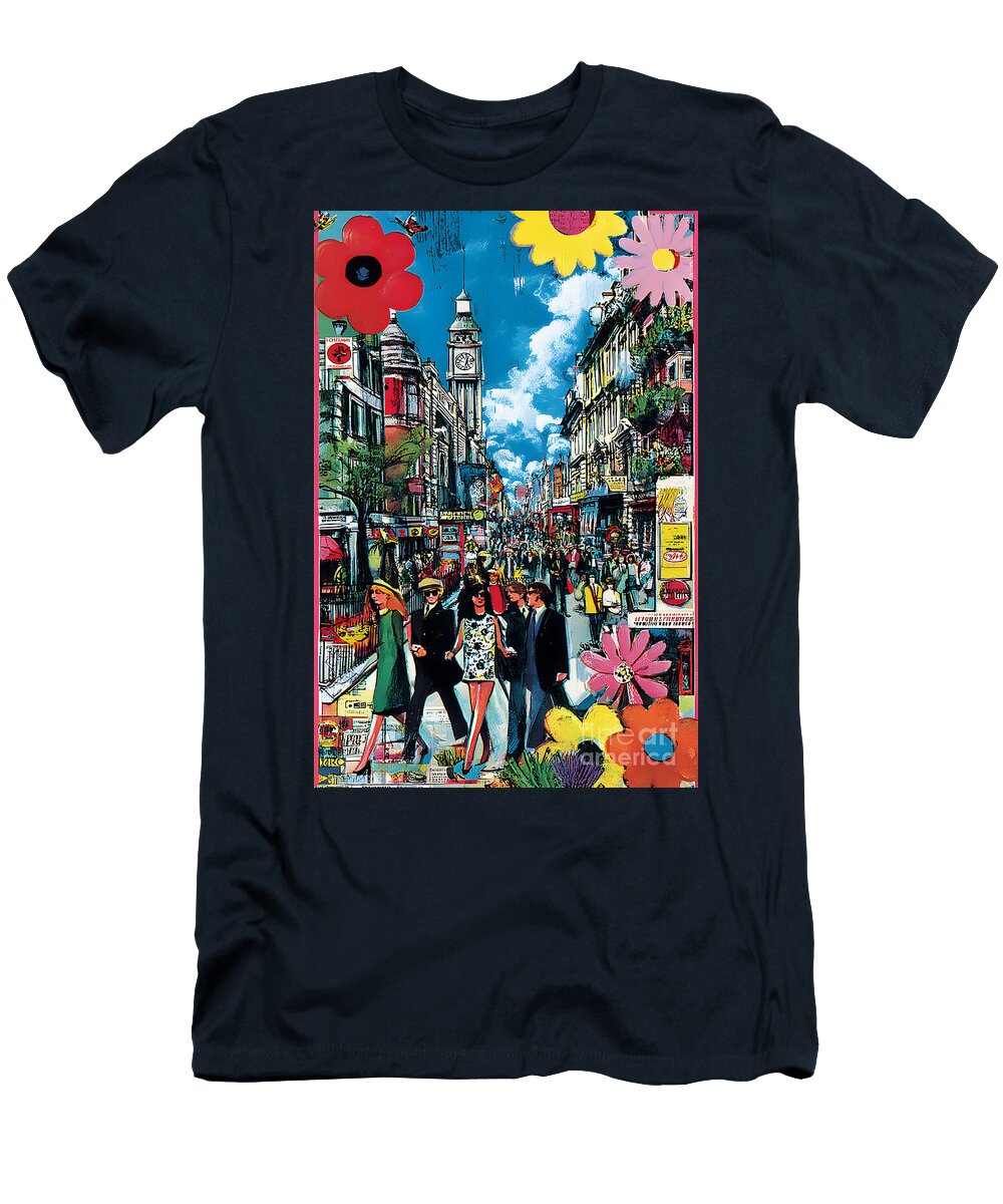Swinging Sixties London a Vibrant Abstract Celebration of Urban Energy Color and Iconic Charm Olfactoart Studio T-Shirt