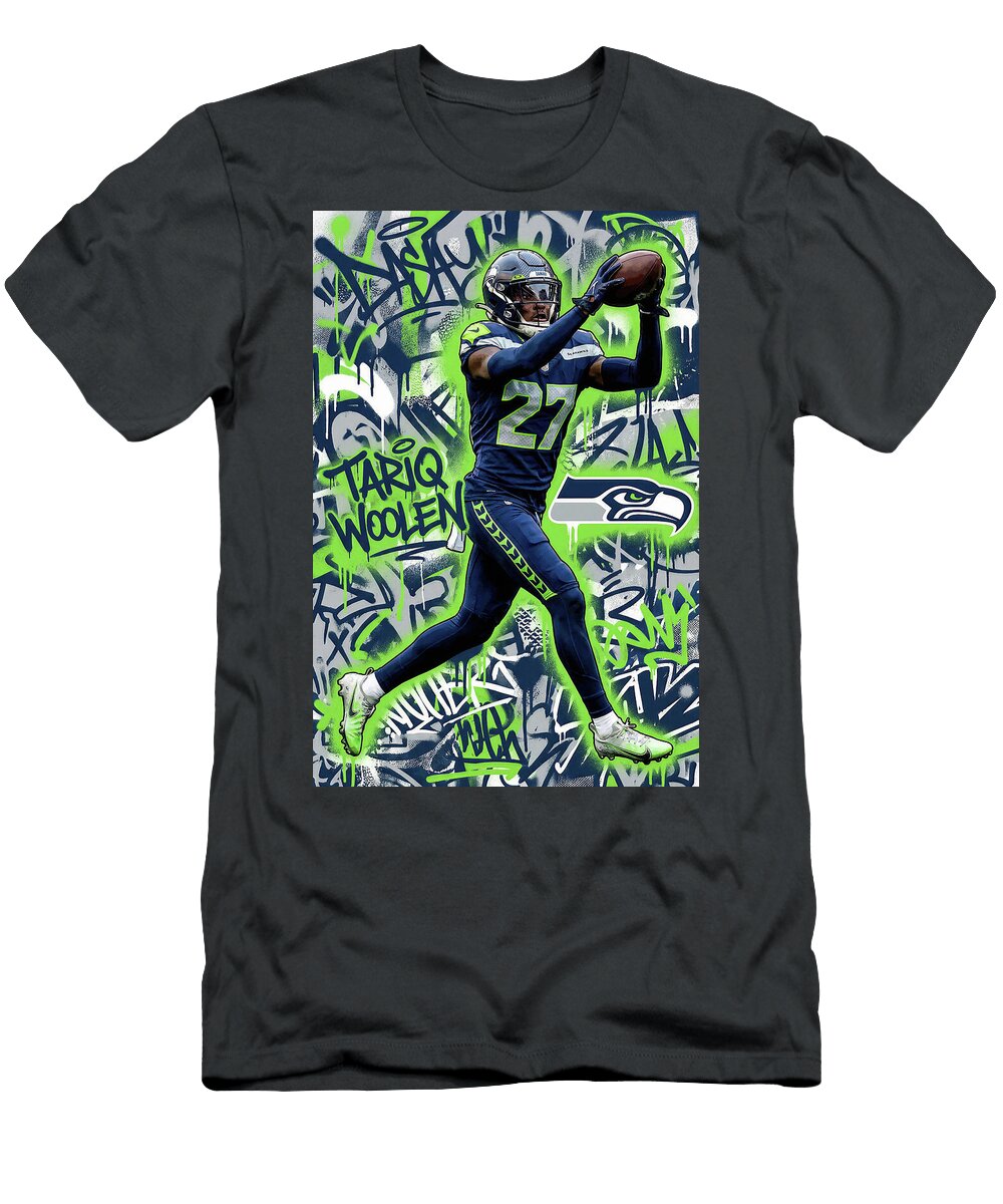 Tariq Woolen Catching a Football Graffiti Poster Football Player NFL Sampadart Gallery T-Shirt