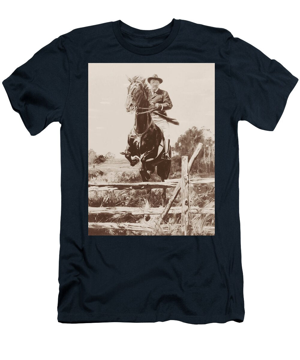 Teddy Roosevelt Jumping Fence on Horseback War Is Hell Store T-Shirt