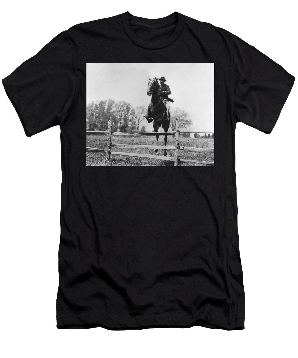 Teddy Roosevelt on Horseback Jumping Fence Circa 1902 War Is Hell Store T-Shirt