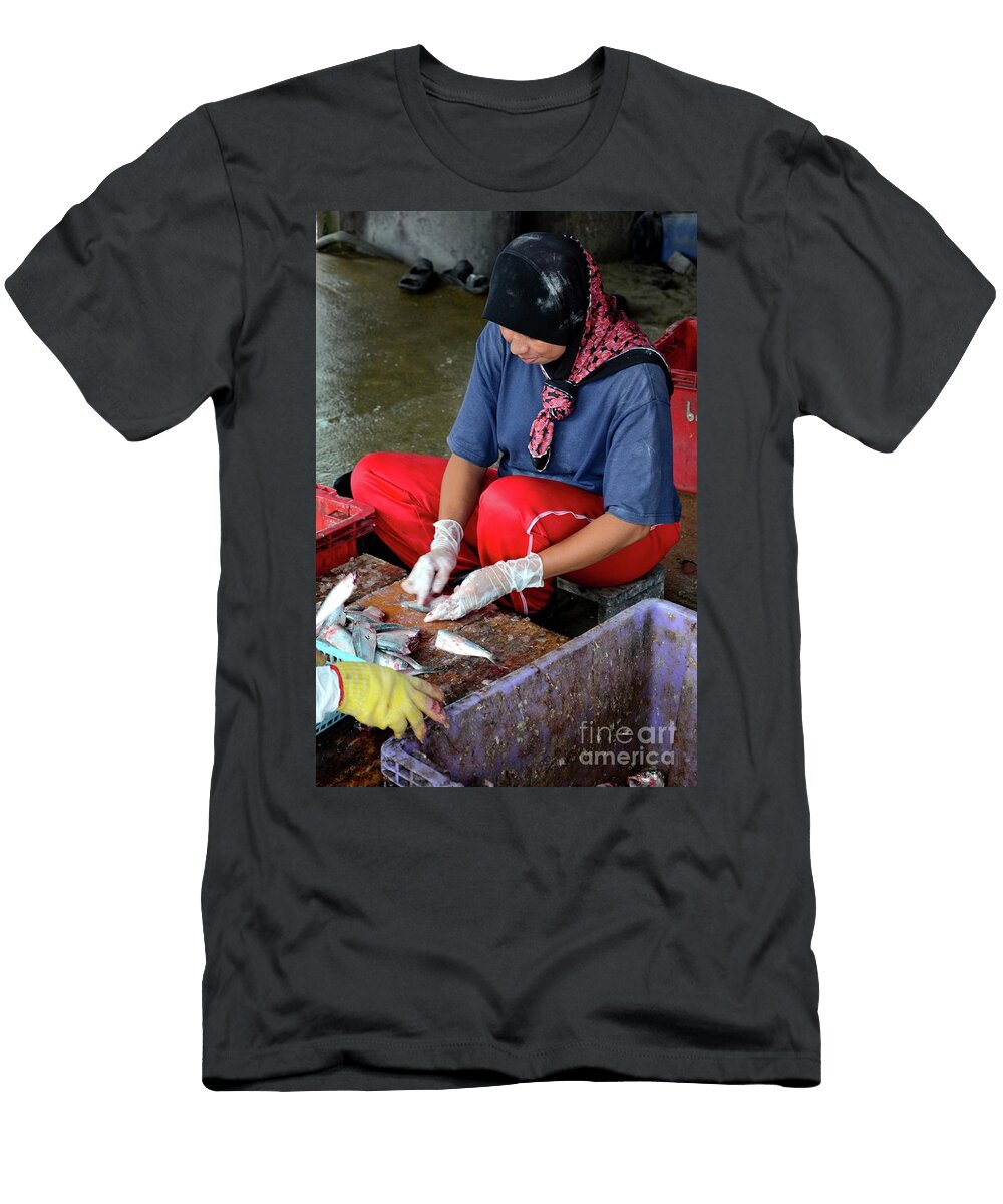 Thai Muslim Woman in Sweat Pants and Headscarf Guts and Cleans Fish Pattani Thailand Imran Ahmed T-Shirt