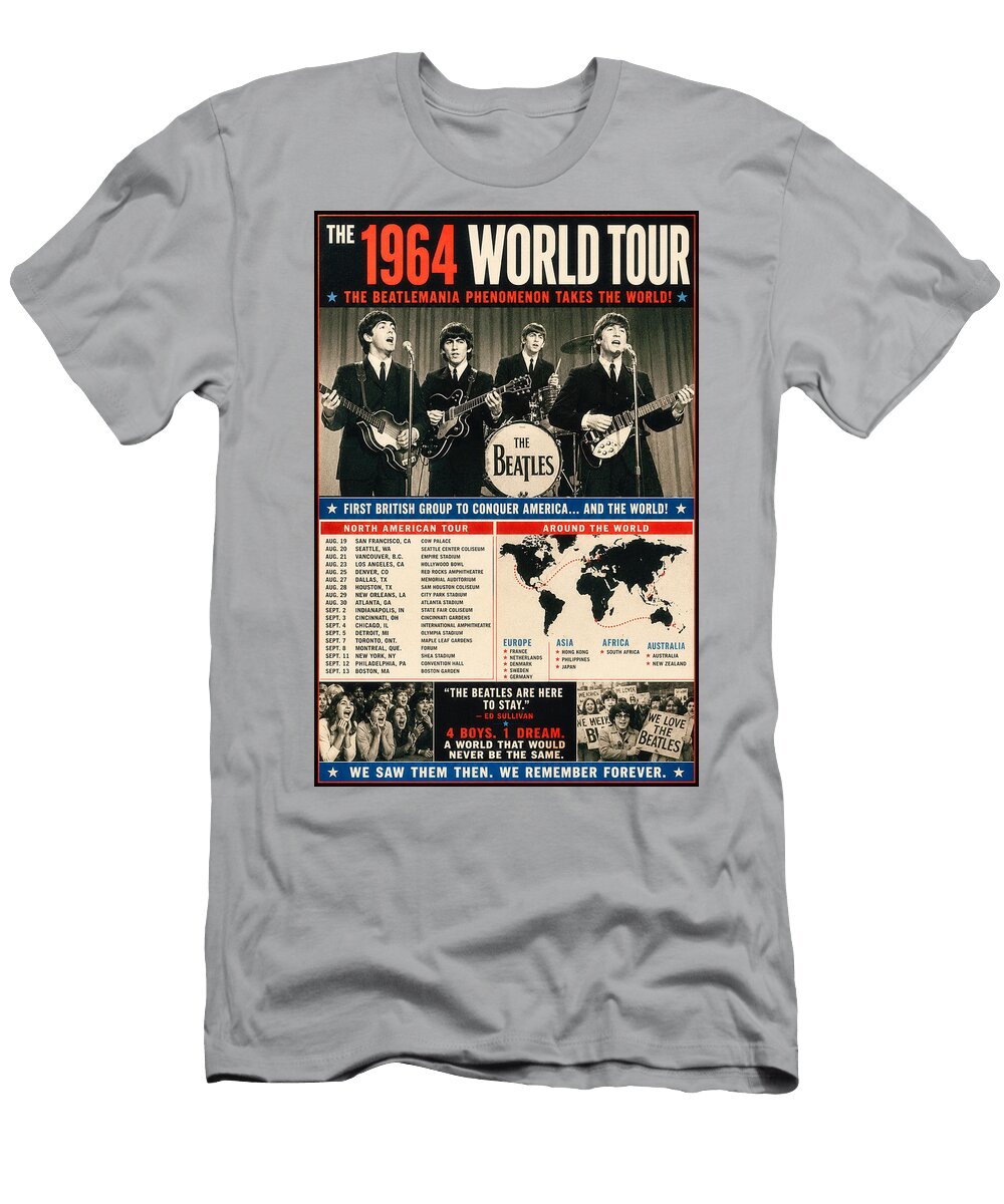 The Beatles 1964 World Tour Poster Kevin Walker and Pixel Reverie T-Shirt