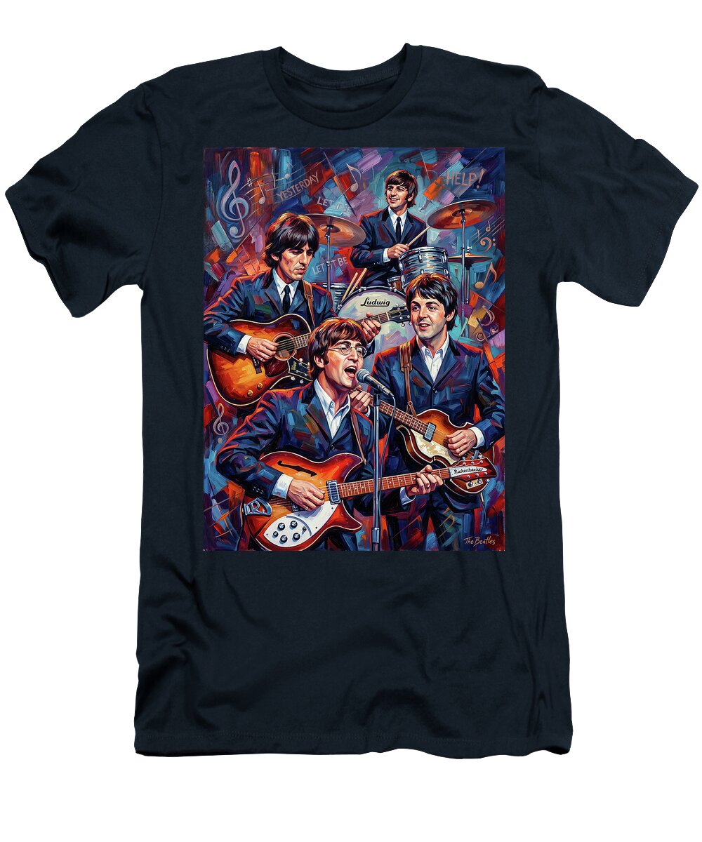 The Beatles Abstract Portrait Art of Music Icons Iconic Musicians Legend Paint Sampadart Gallery T-Shirt