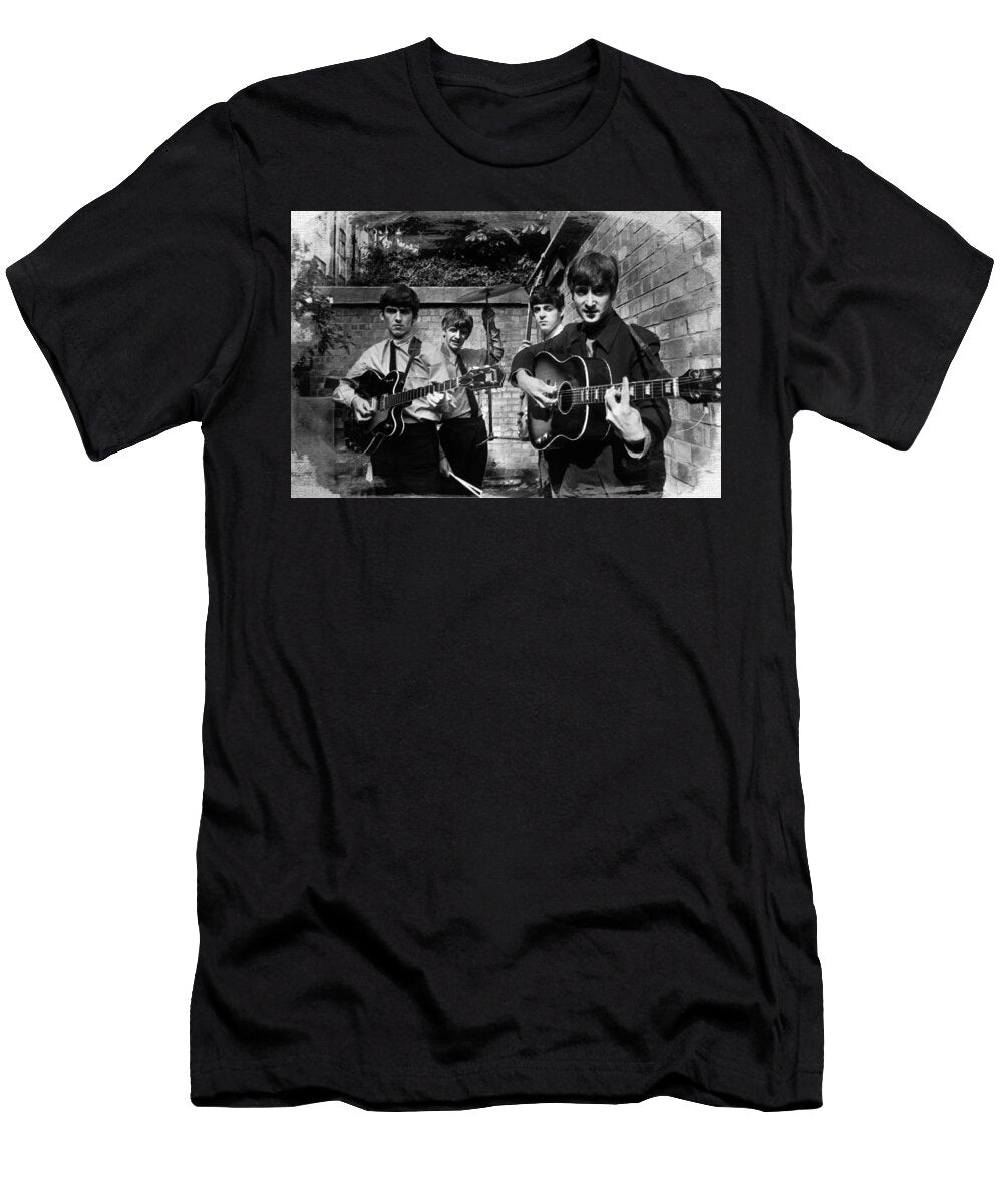 The Beatles in London 1963 Black and White Painting Tony Rubino T-Shirt