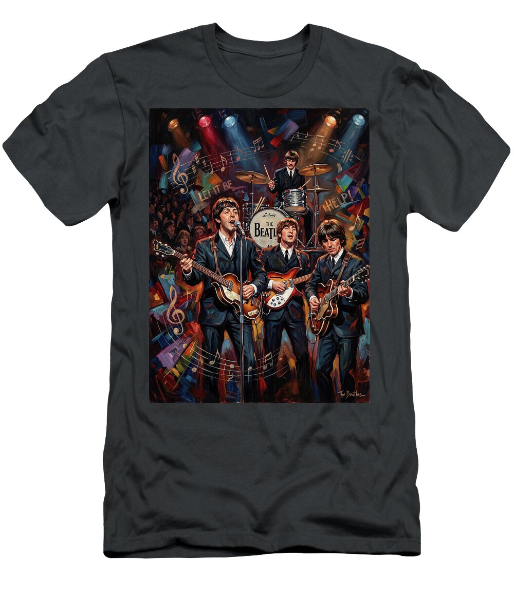 The Beatles Live Abstract Portrait Art of Music Icons Iconic Musicians Legend Paint Sampadart Gallery T-Shirt