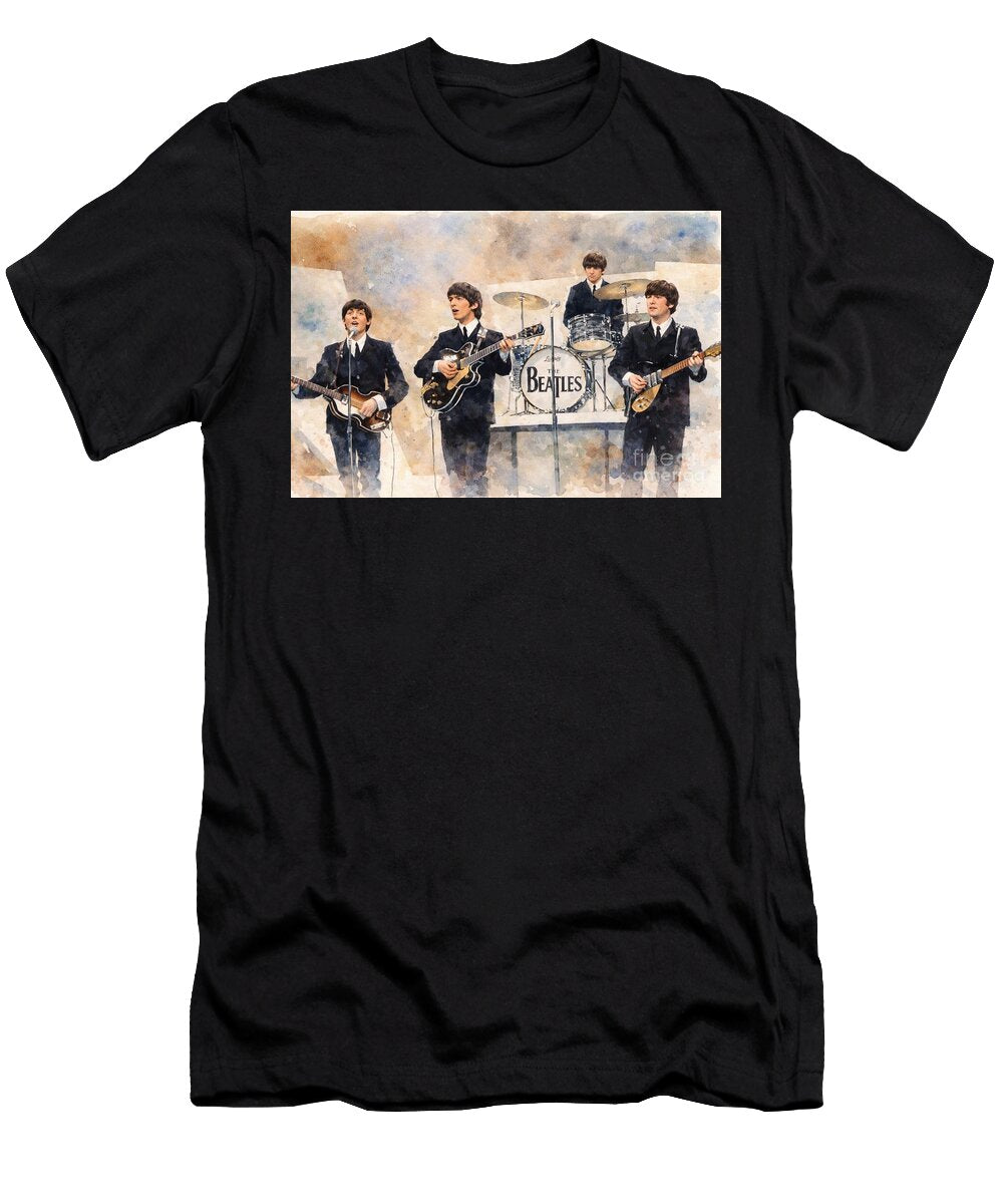 The Beatles Watercolour Portrait Print Iconic Rock Band Wall Art Dcg Art T-Shirt