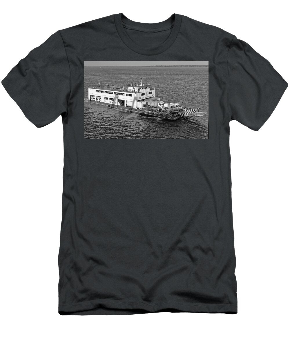 The Belem River Ferry Passing By a Seismic Vessel Anchored in the Amazon Jules Walters T-Shirt