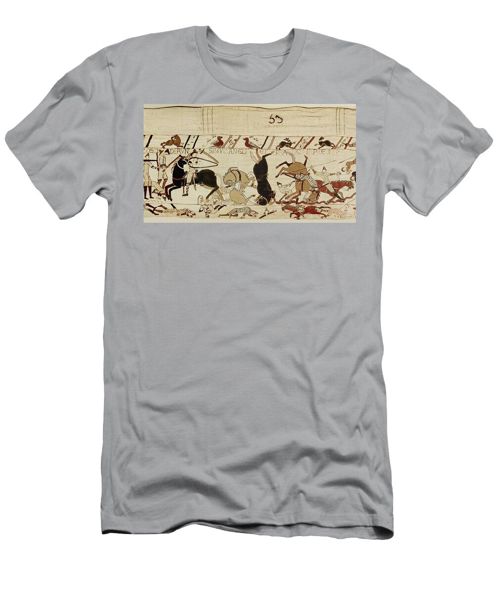 The French and the English Fall Side By Side in Battle From the Bayeux Tapestry Wool Embroidery French School T-Shirt