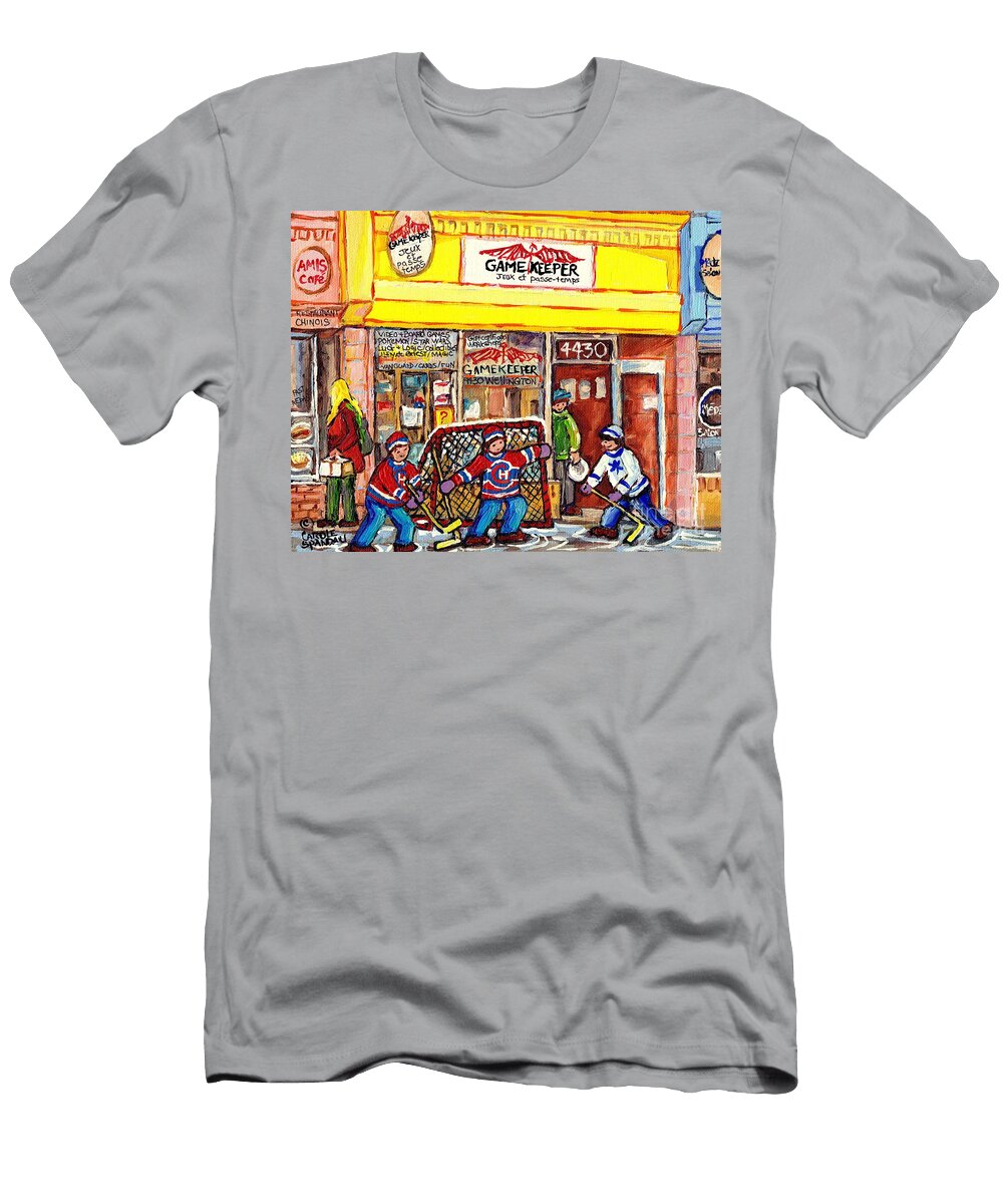 The Gamekeeper Verdun Montreal Art Shops and Store Front Painting Hockey Goalie Scene Carole Spandau Carole Spandau T-Shirt