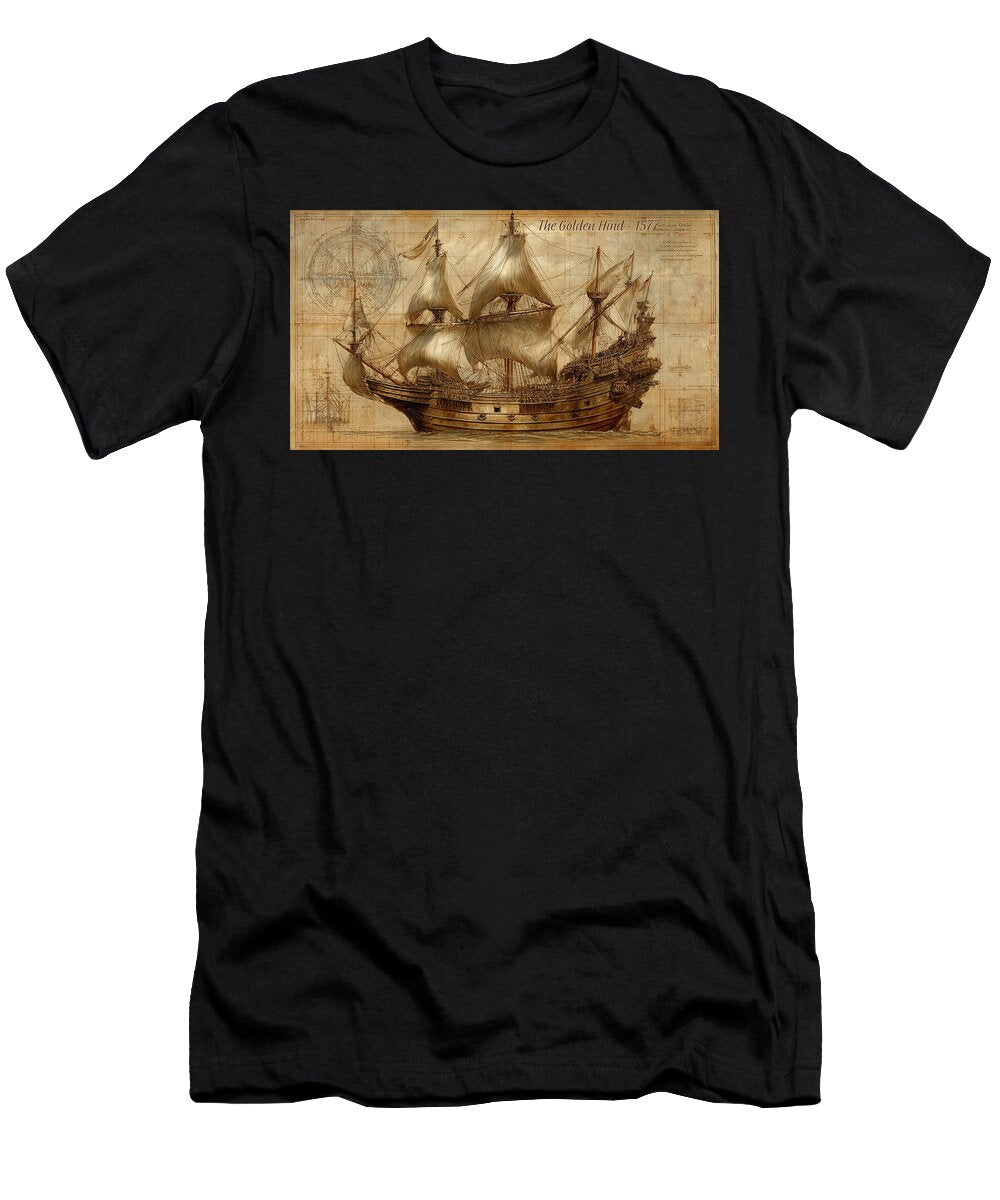 The Golden Hind 1577 Illustration Kevin Walker and Pixel Reverie T-Shirt
