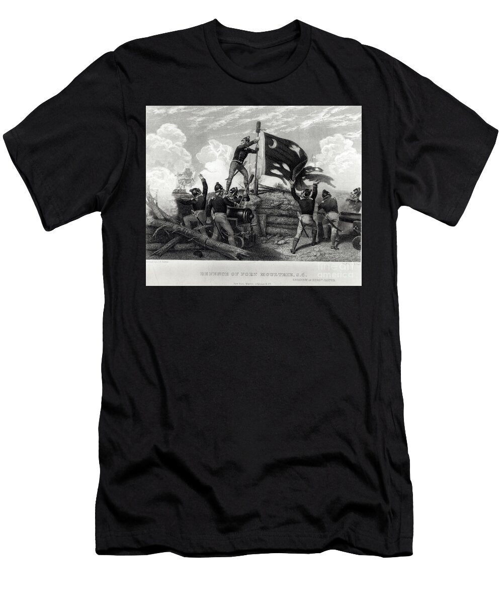 The Heroism of Sergeant William Jasper in Defence of Fort Moultrie South Carolina 12th May 1780 Engraved By Gr Hall Engraving Bw Photo Johannes Adam Simon Oertel T-Shirt
