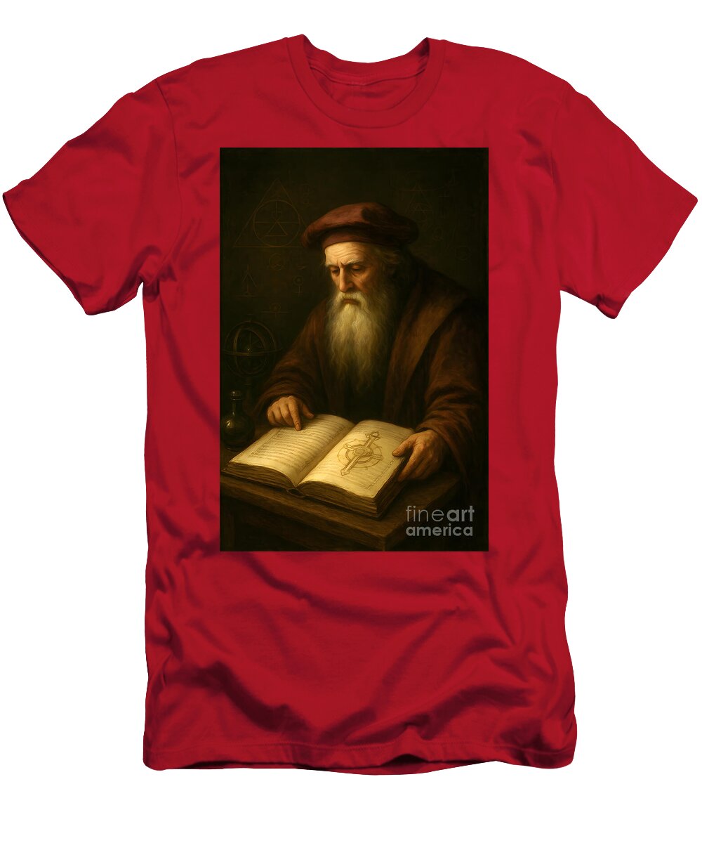 The Lost Rosicrucian Manuscript Enlightened Scholar Reading Ancient Secrets Sapiens Verbum T-Shirt