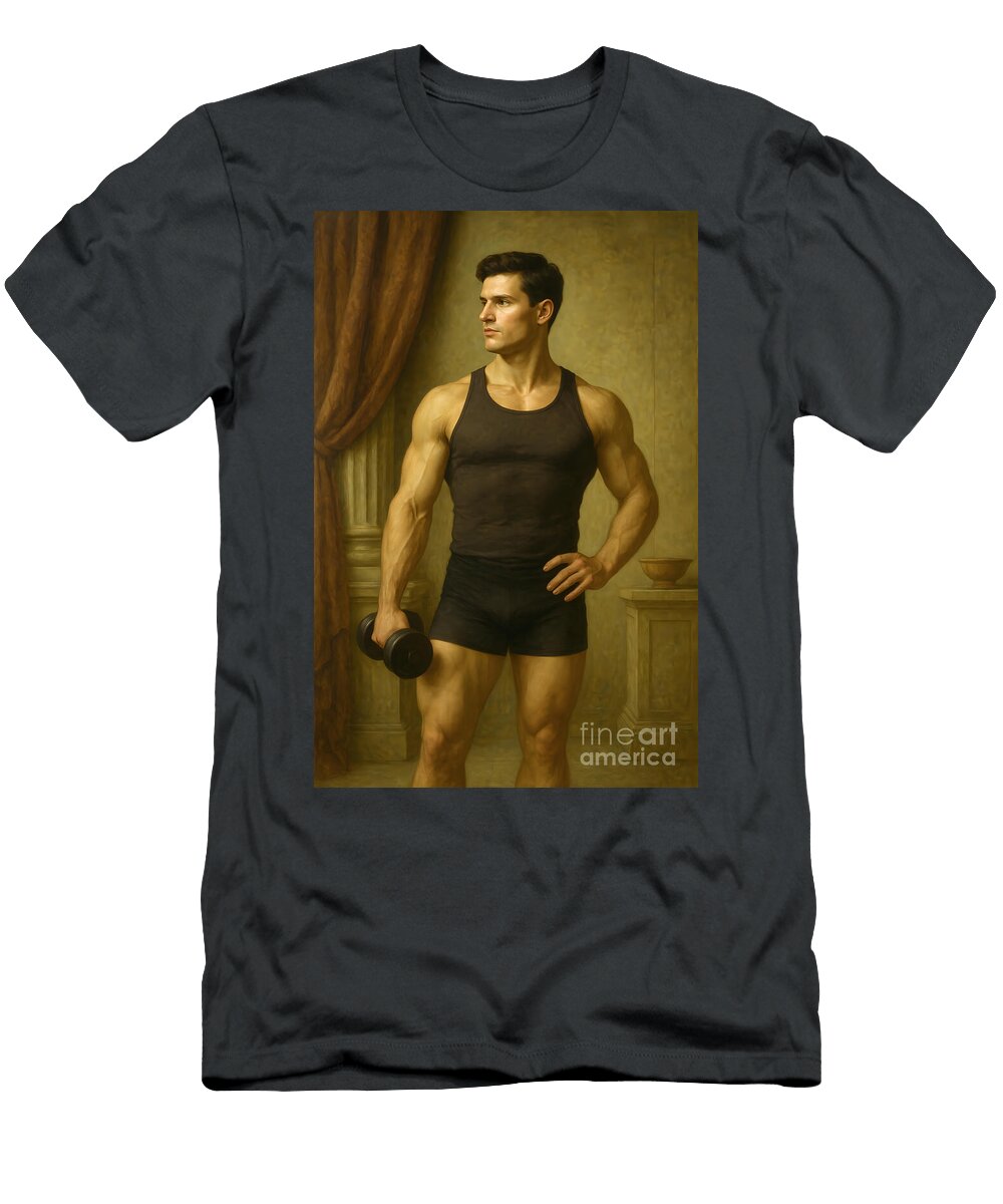 The Modern Ideal Strength Discipline and Self Mastery Man Holding Dumbbell Sapiens Verbum T-Shirt