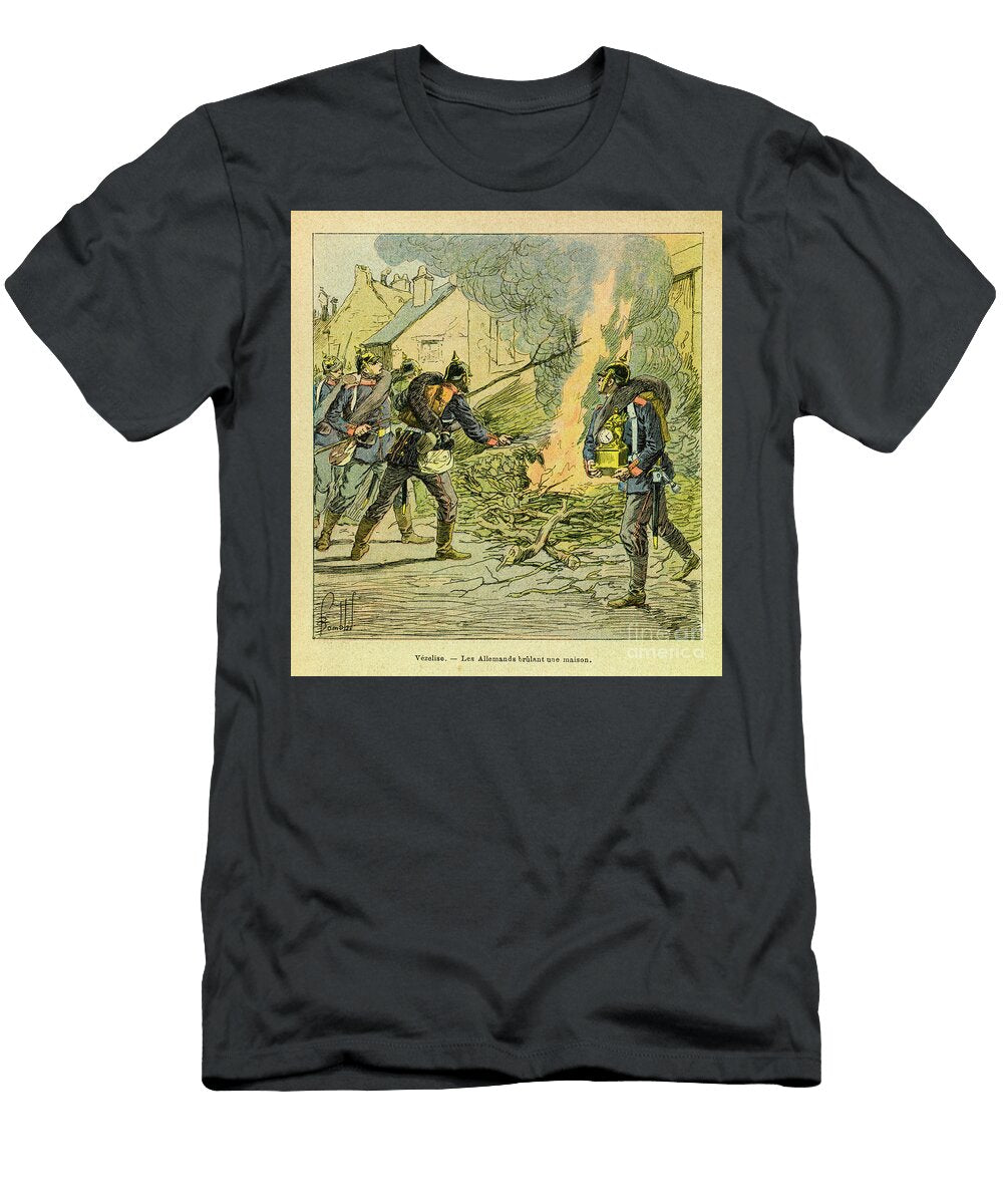 The Prussians Invaded Vezelise and Burned a House Eugene Sergeants Grenest Army Was There Engraving Louis Charles Bombled T-Shirt