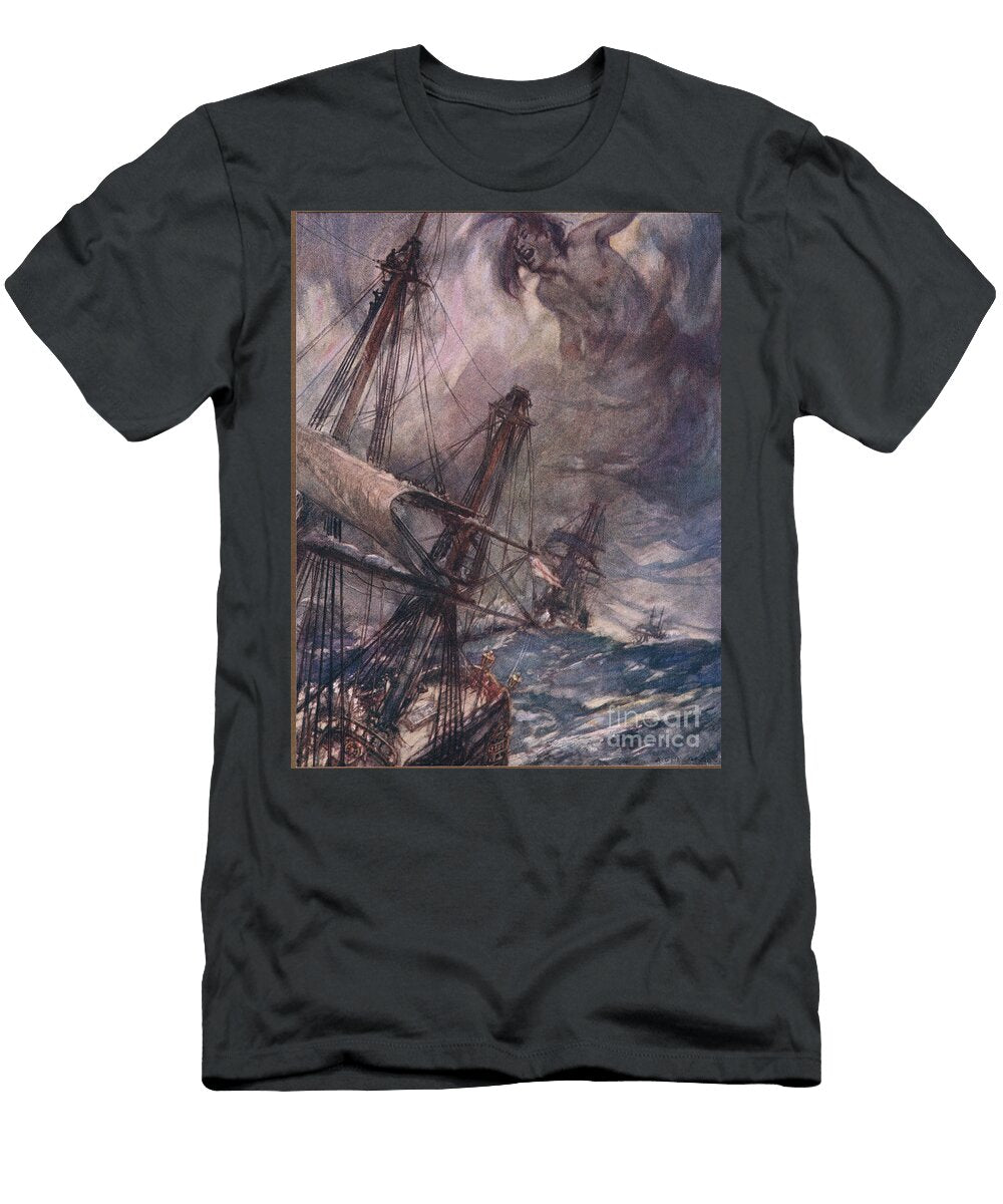 The Song of the Souwester Illustration From Drakes Drum and Other Songs of the Sea By Henry Newbolt 1862 1938 Arthur David Mccormick T-Shirt
