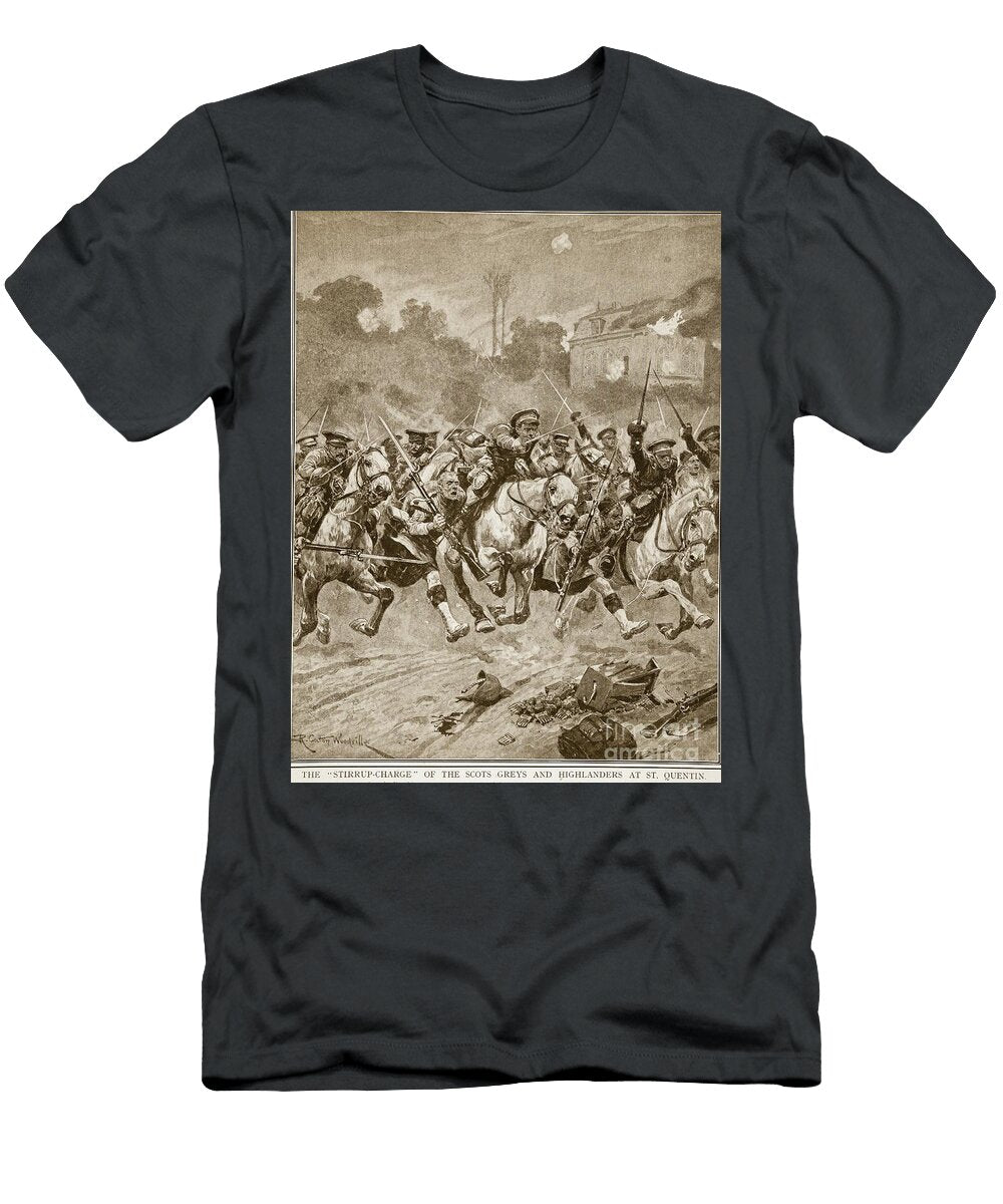 The Stirrup Charge of the Scots Greys and Highlanders At St Quentin 1914 19 Richard Caton Ii Woodville T-Shirt