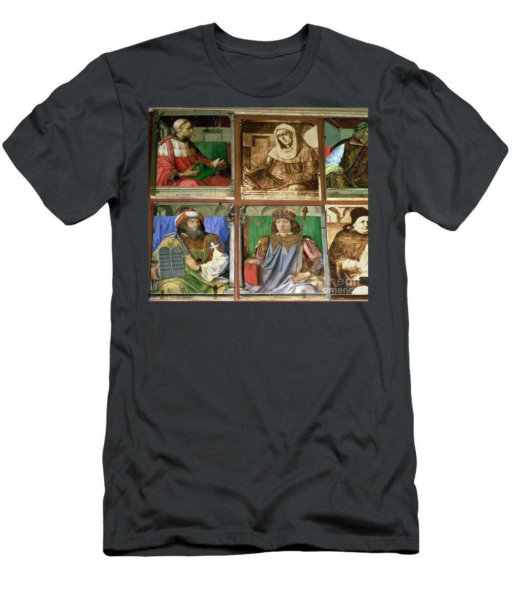 The Study of Federigo Da Montefeltro Duke of Urbino Clockwise From Tl Cicero Roman Orator Joos Van Gent T-Shirt