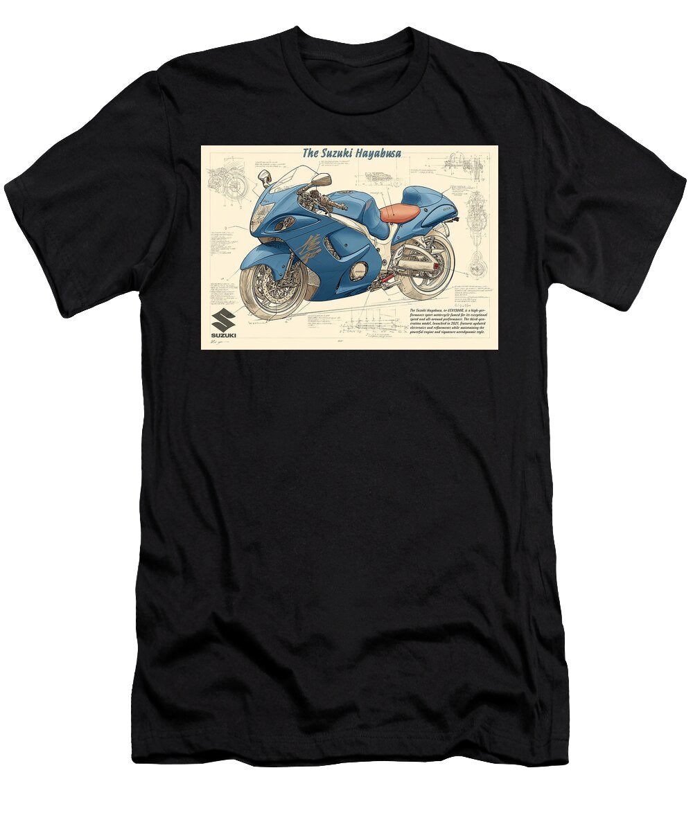 The Suzuki Hayabusa Blueprint Kevin Walker and Pixel Reverie T-Shirt