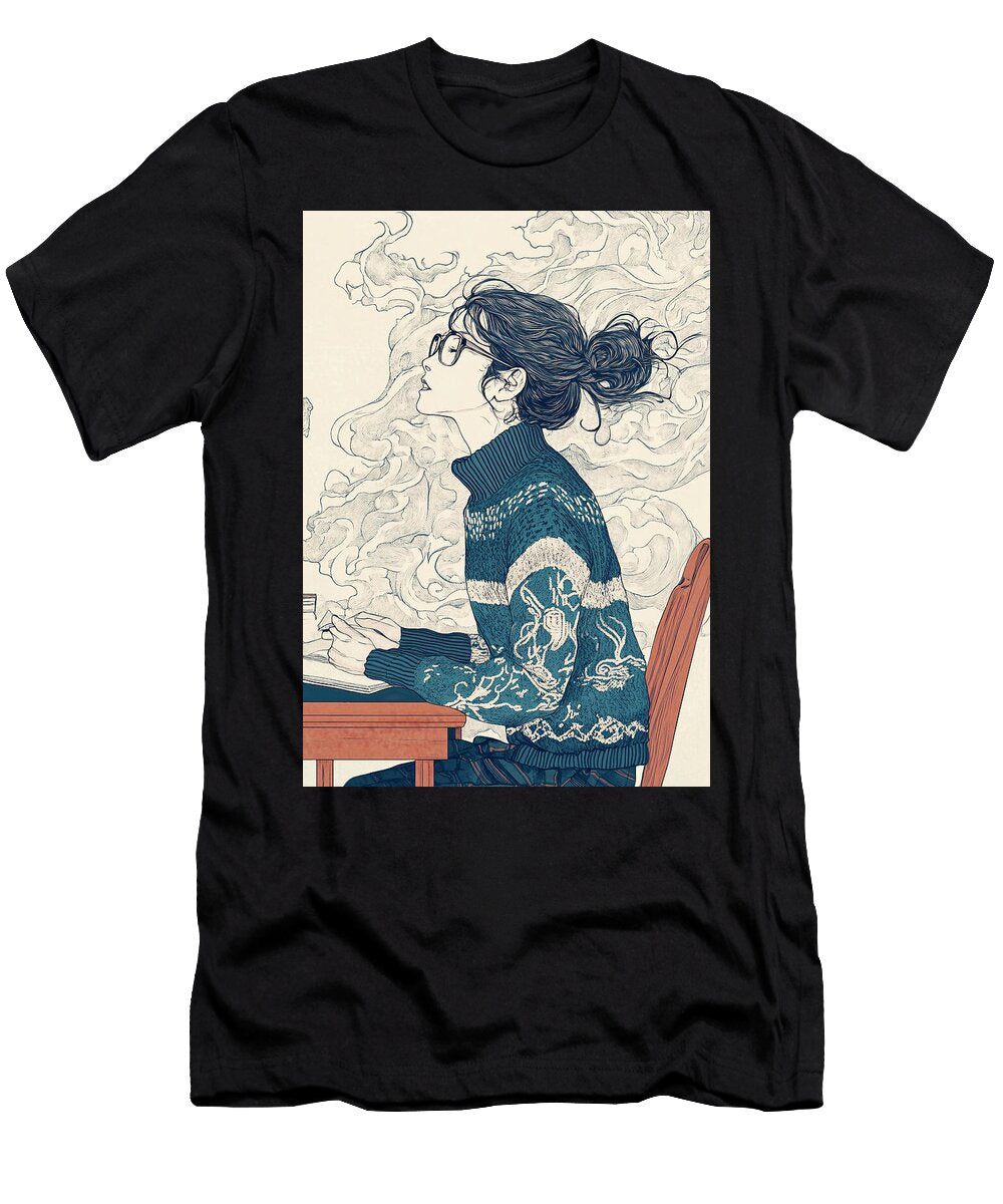 Thoughtful Woman in a Cozy Sweater Rhys Jacobson T-Shirt