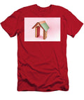 Three Vintage Books Arranged in the Shape of a House on Pink Bac Dorin Puha T-Shirt