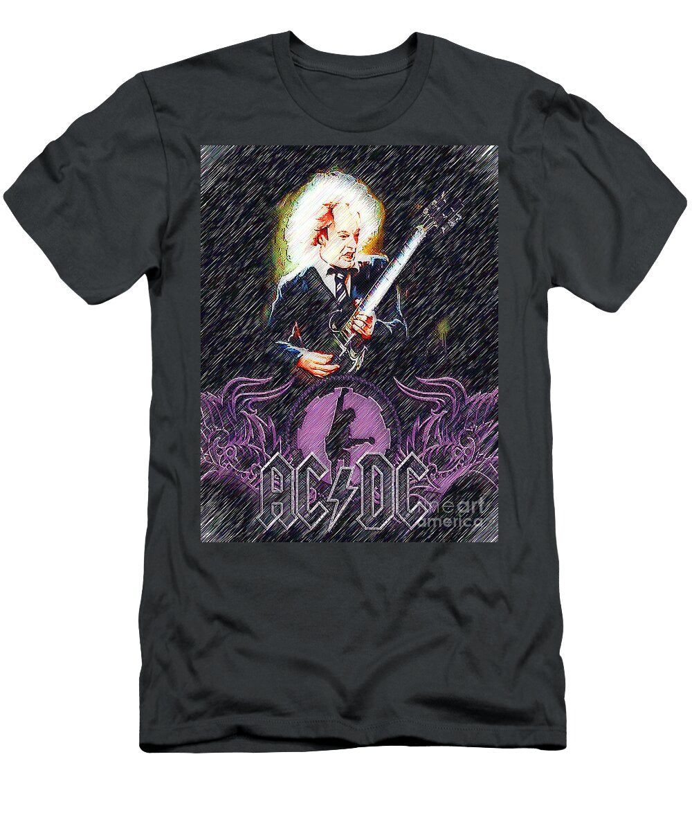 Ththe Electric Dynamism of Angus Young Unleashing the Powerhouse Riffs of Ac DC Rock Band T-Shirt