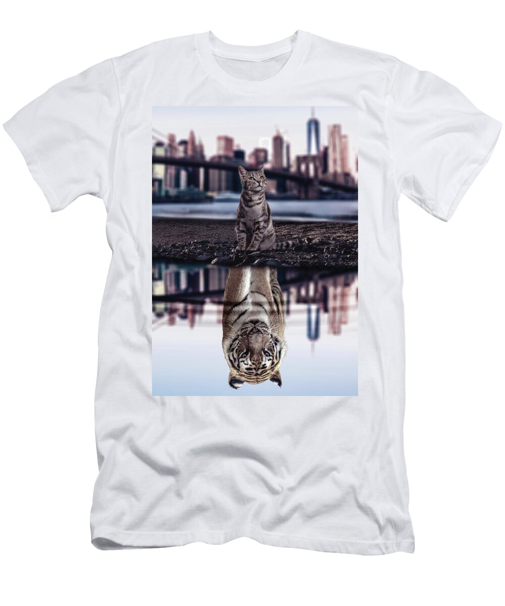Tiger Mindset Cat Water Reflection Success Motivation Matthew Chan T-Shirt