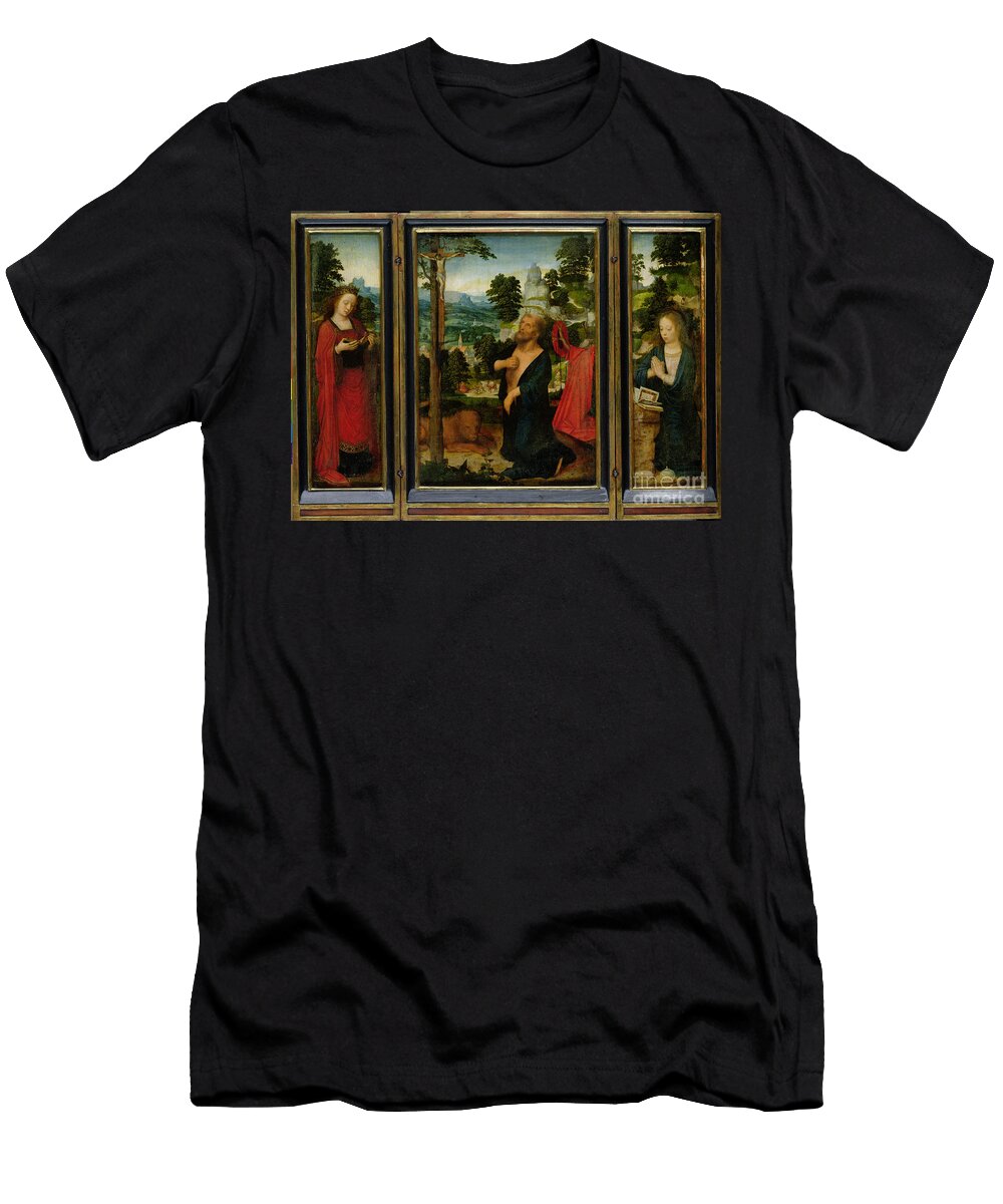 Triptych with St Jerome St Catherine and Mary Magdalene Adriaen Isenbrandt or Isenbrant T-Shirt