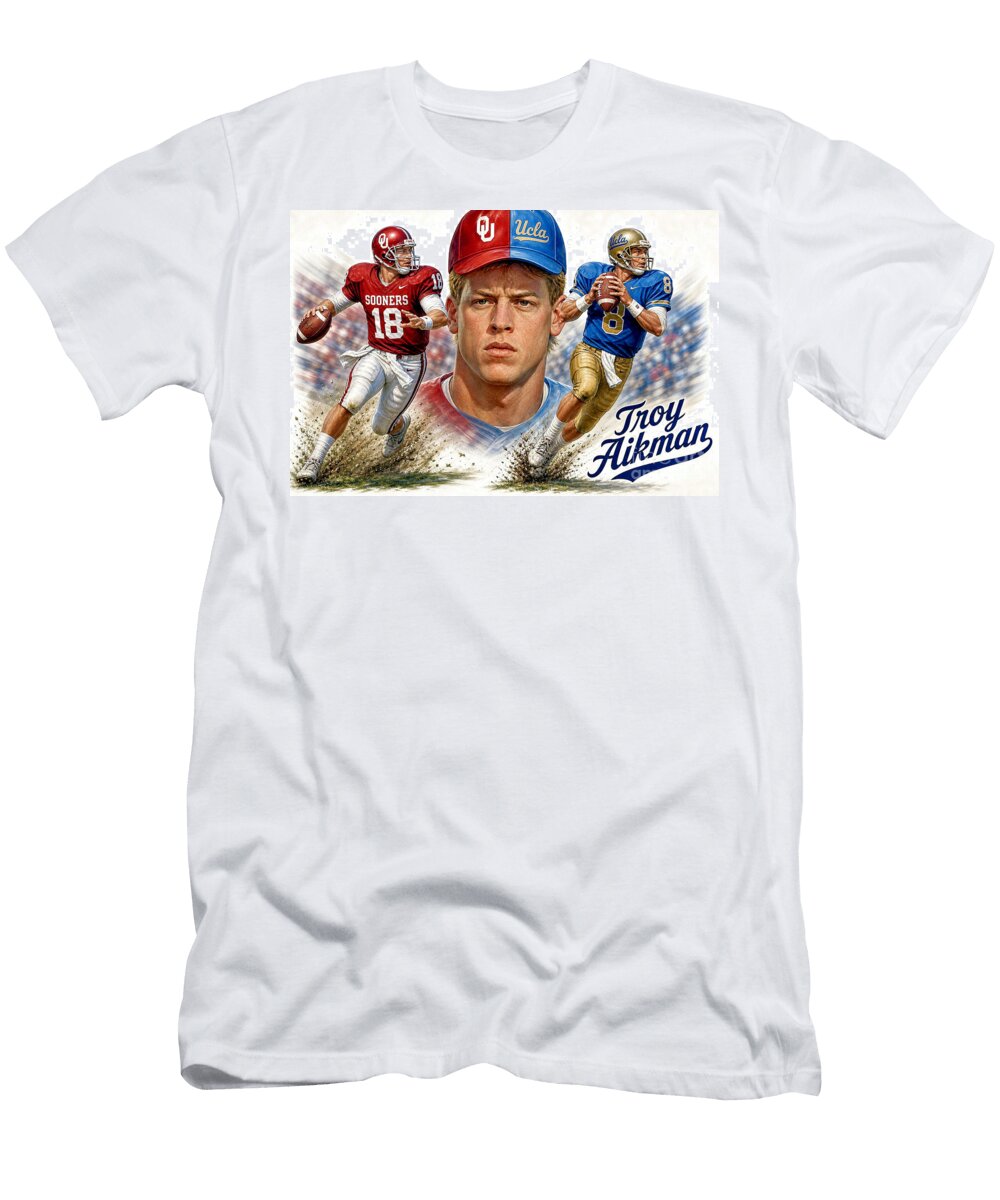 Troy Aikman 18 Oklahoma Sooners and 8 of the Ucla Bruins Robert Williams T-Shirt