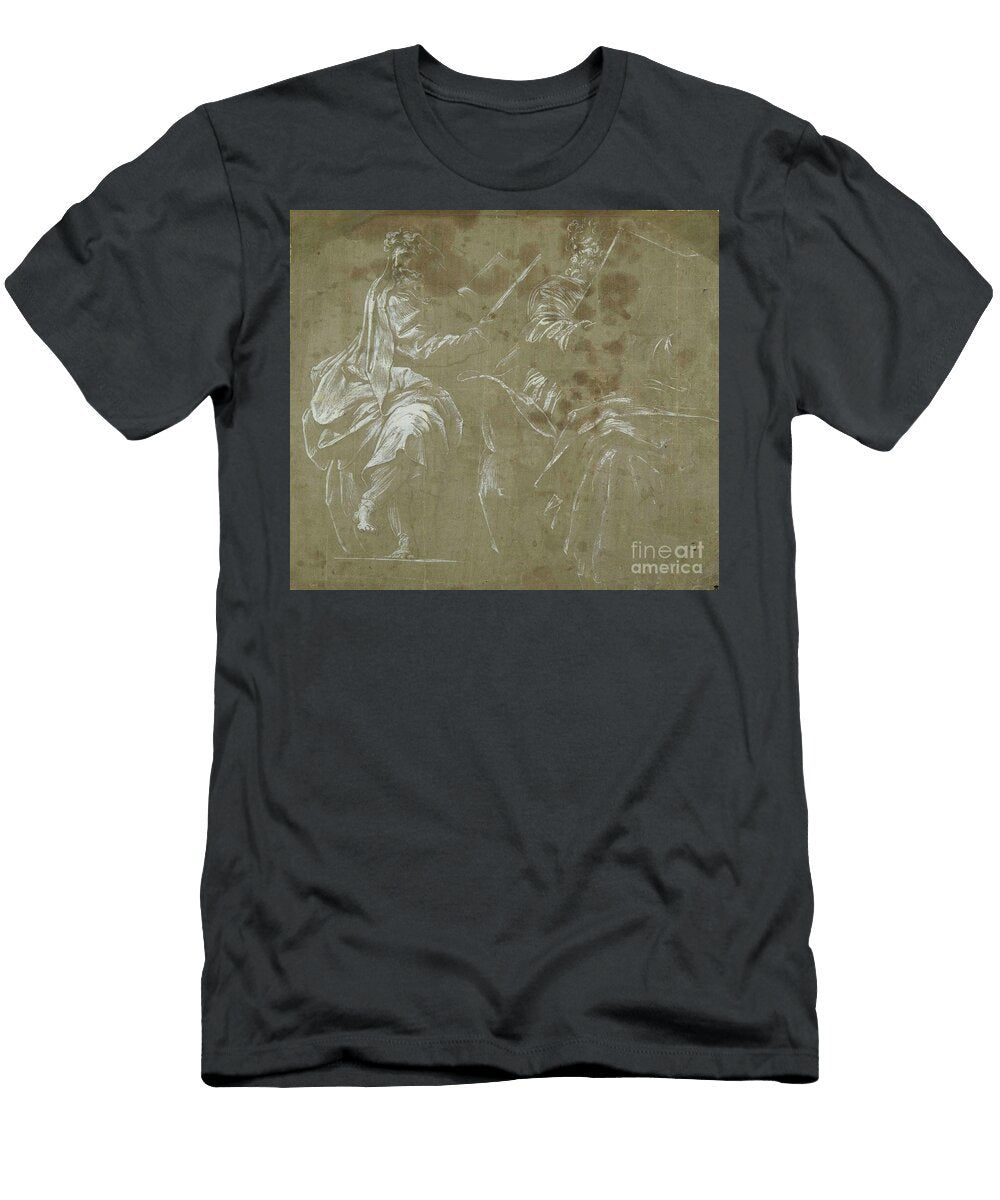 Two Bearded Prophets Seated Holding Open Books White Body Colour on Grey Paper Polidoro Da Caravaggio T-Shirt