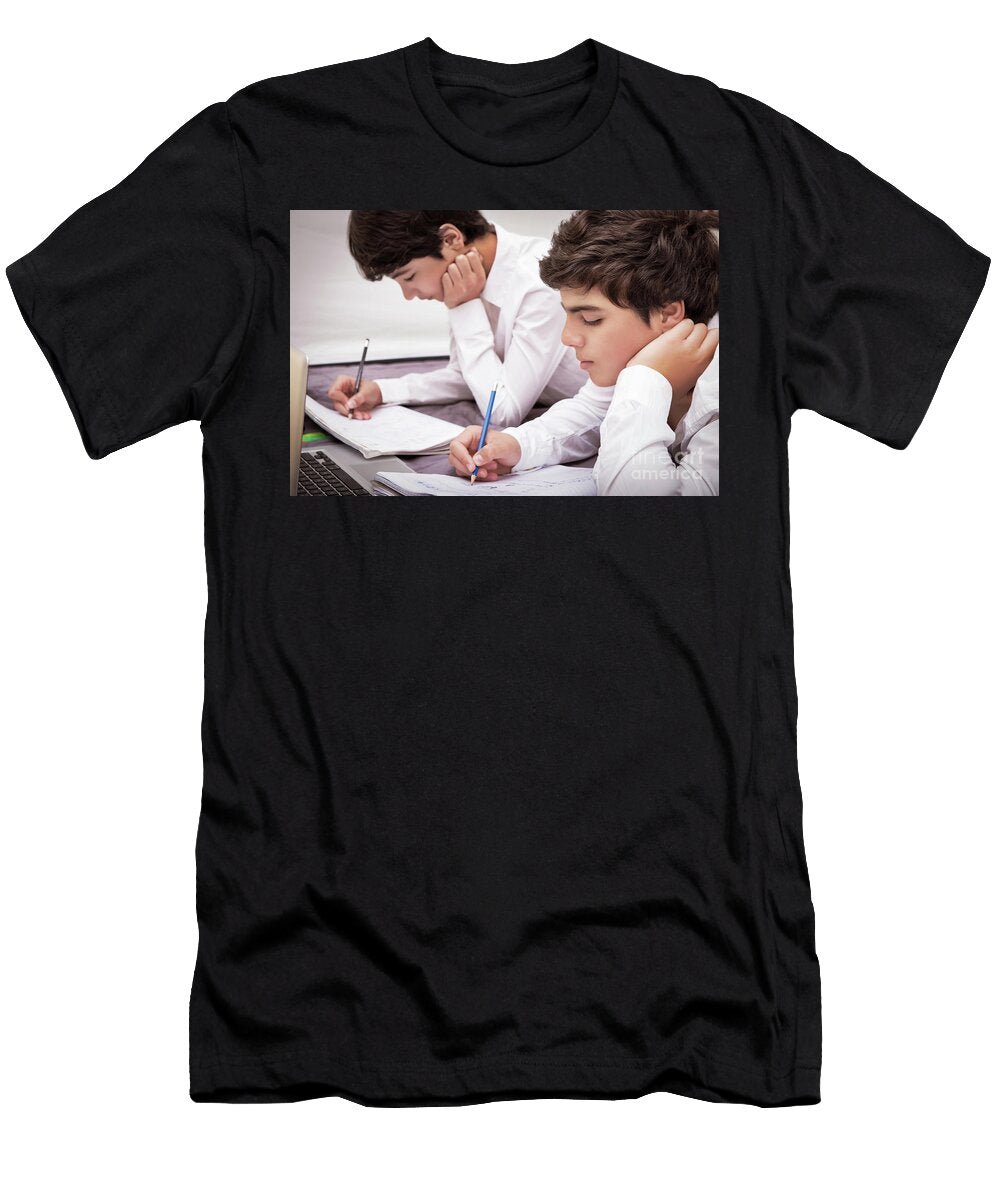Two Boys Doing Homework Anna Omelchenko T-Shirt