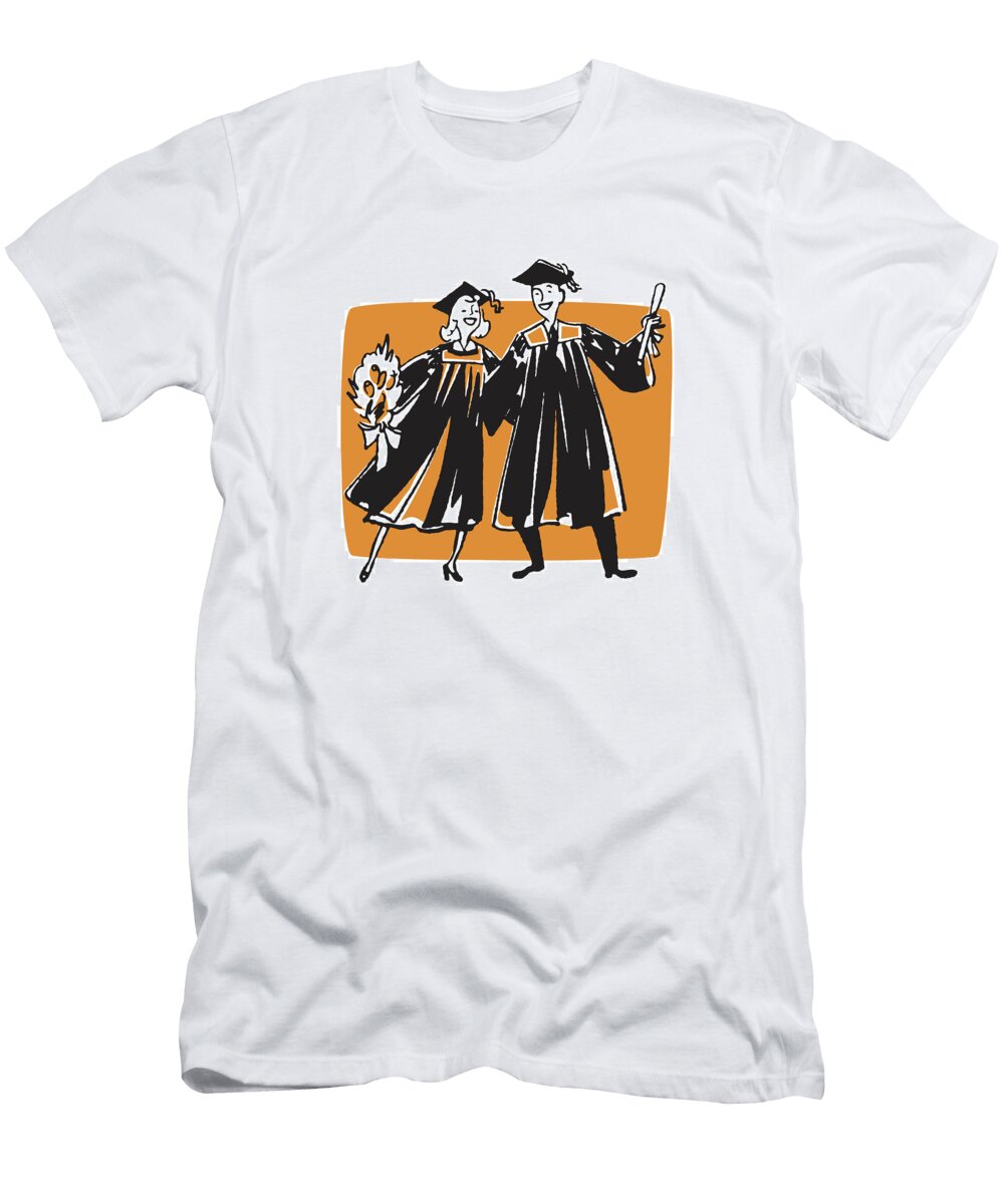 Two Graduates with Diploma and Flowers Csa Images T-Shirt