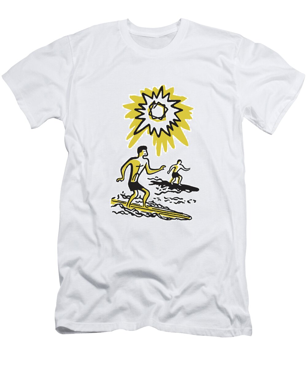 Two Men Surfing Under Full Sun Csa Images T-Shirt