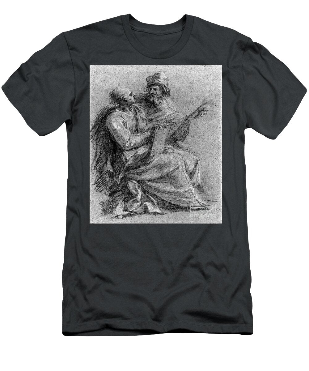 Two Seated Prophets One Holding a Book Chalk on Paper Ranieri Del Pace T-Shirt