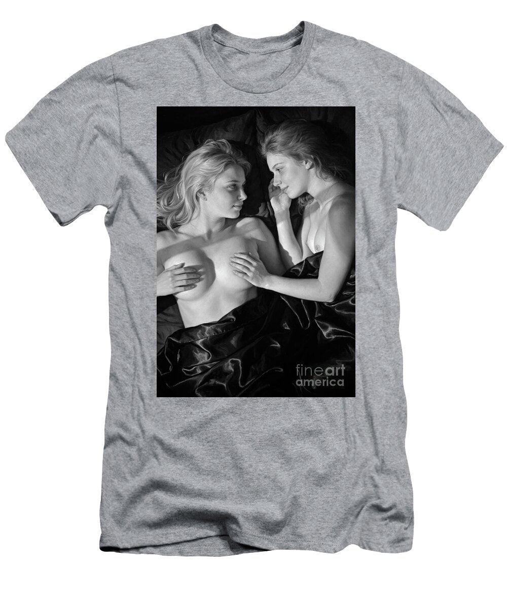Two Women Lying Together Under Black Silk Sheets Jt Photodesign T-Shirt