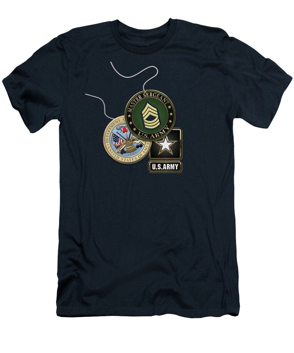 U S Army Master Sergeant M S G Rank Insignia with Army Seal and Logo Over Blue Velvet Serge Averbukh T-Shirt