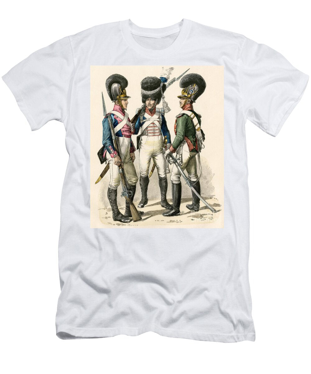 Uniforms of the French Army of the Napoleonic Wars 1799 1815 Soldier of the Infantry 1814 1825 Grenadier 1812 1815 and Cavalry 1805 1812 Coloured Water 19th Century American School T-Shirt