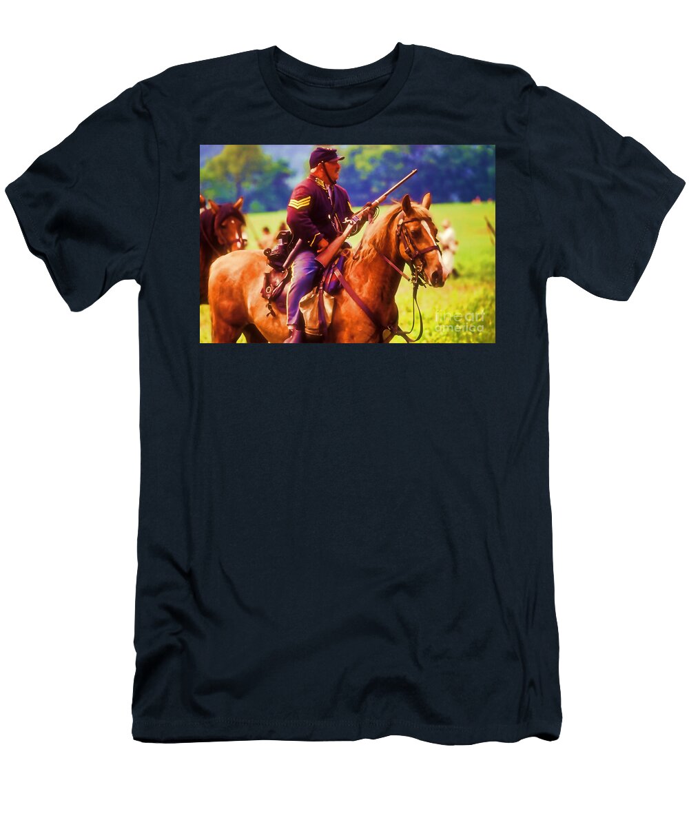 Union Sargeant on Horse in Watercolor Photo Doug Berry T-Shirt