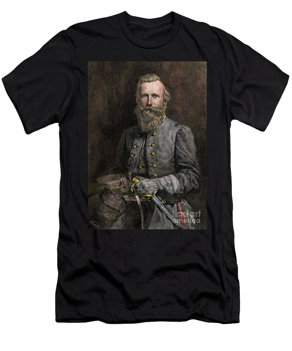 US Civil War 1861 1865 Portrait of General James Ewell Brown Jeb Stuart 1833 1864 Commander of the Cavalry of the Confederate States Lithography After a 19th Century Photograph American School T-Shirt