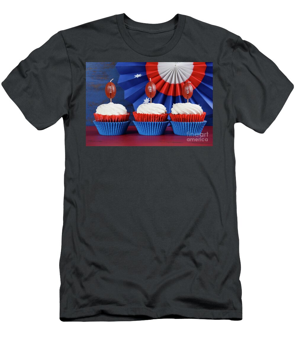 USA Theme Cupcakes with Football Candles Milleflore Images T-Shirt